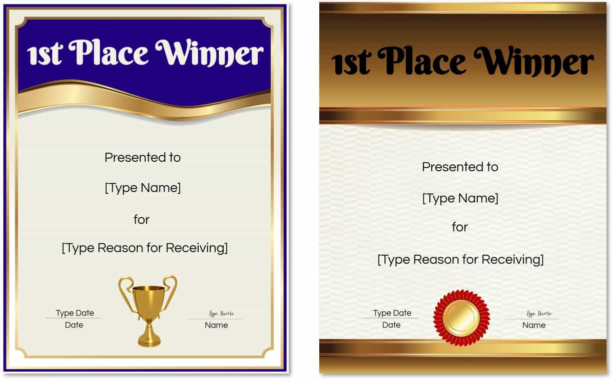 sample 1st Place Certificate template