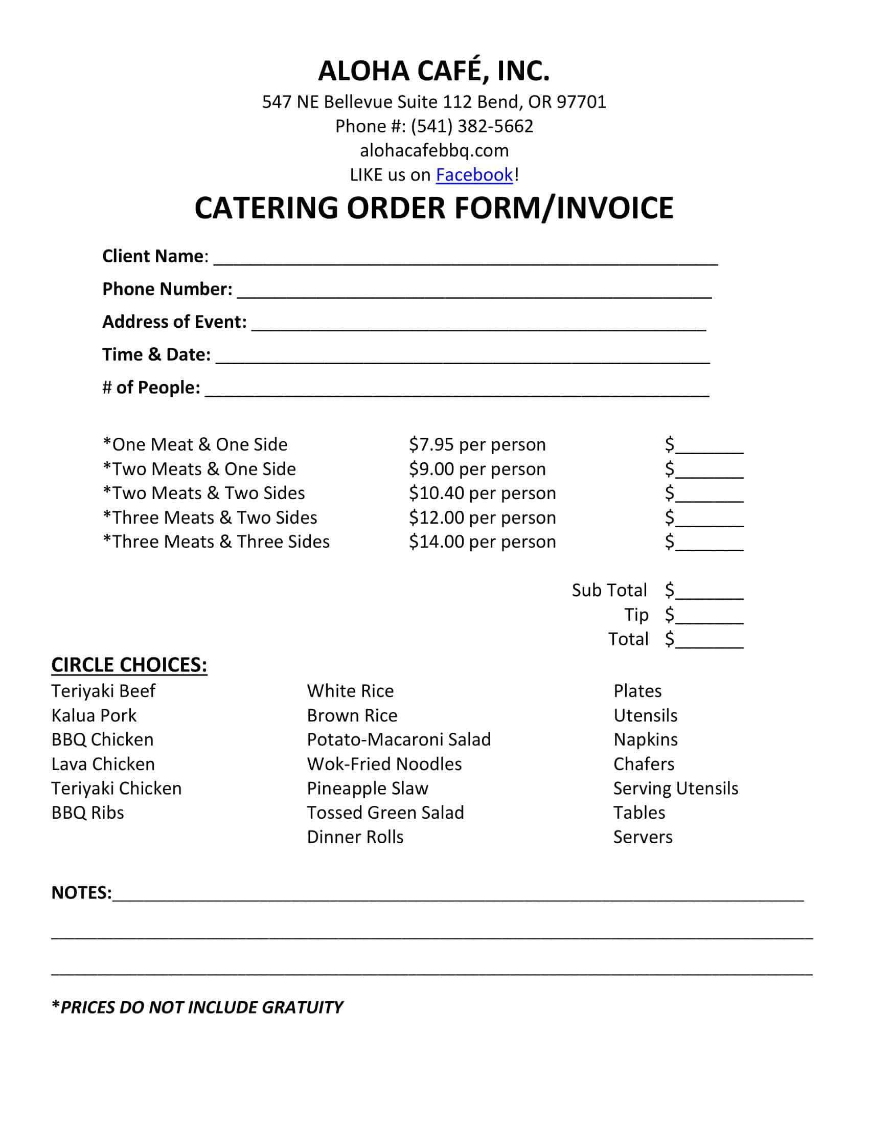 sample BBQ catering invoice template