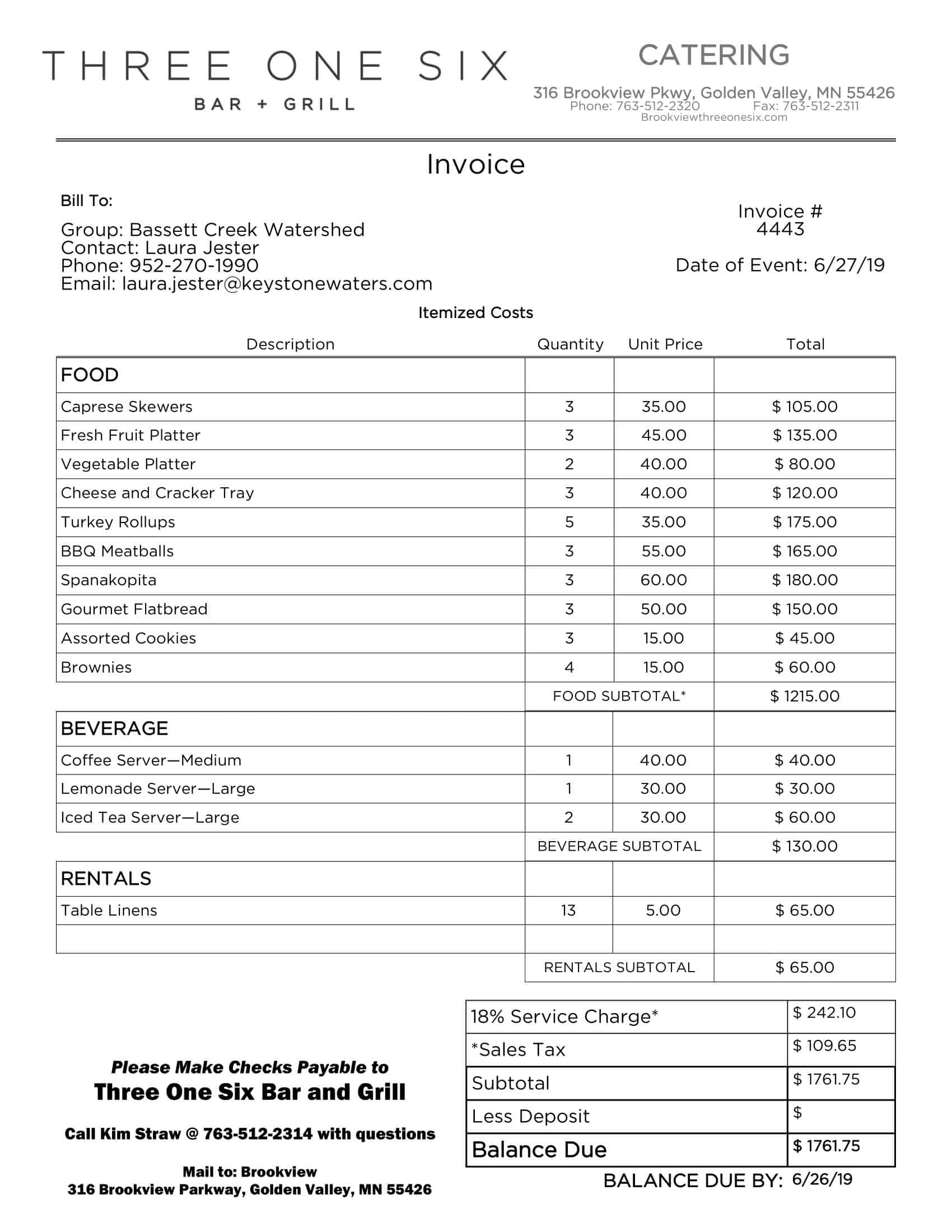 sample BBQ catering invoice template