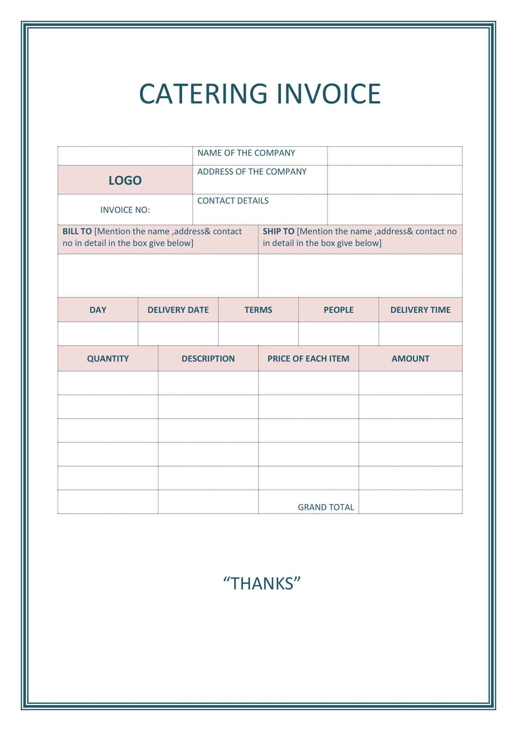 sample BBQ catering invoice template