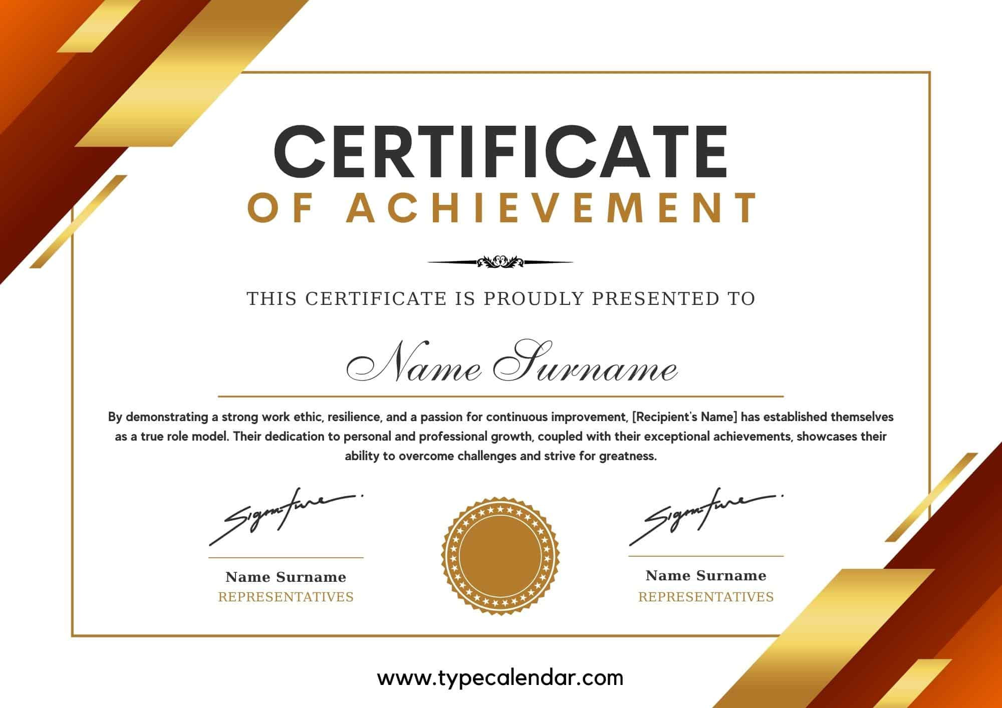 sample achievement certificate template