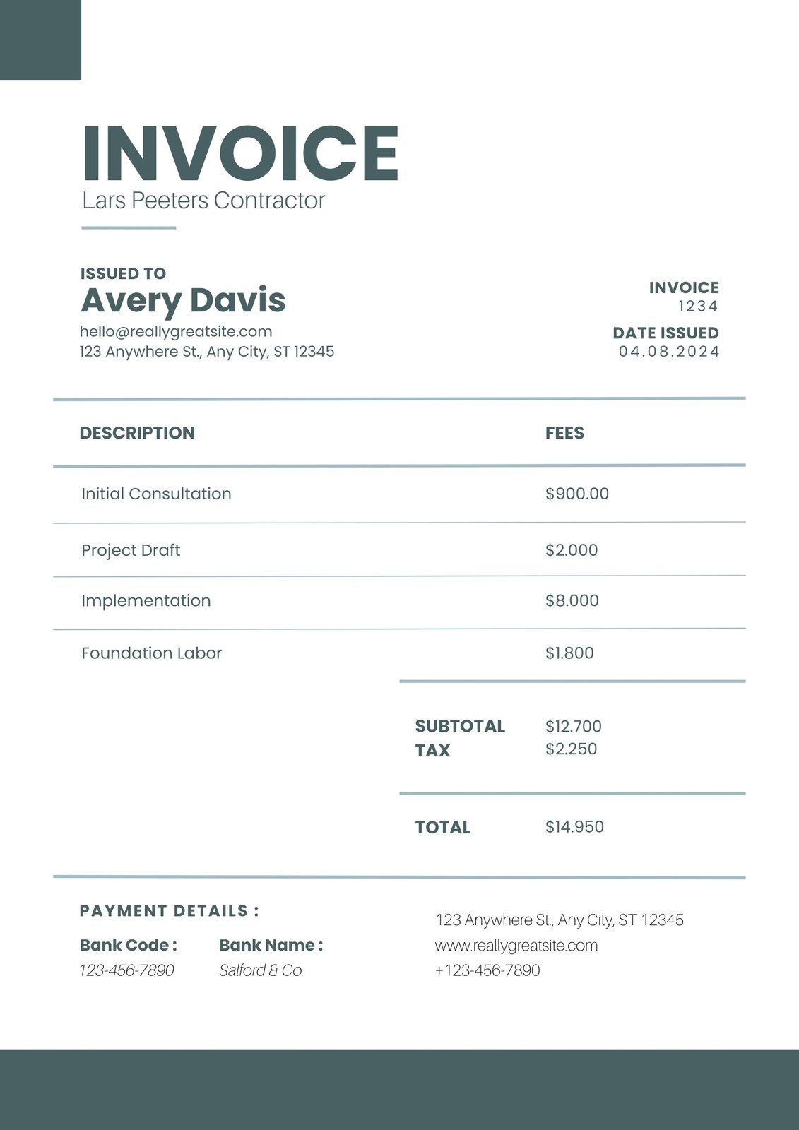 sample simple service invoice template