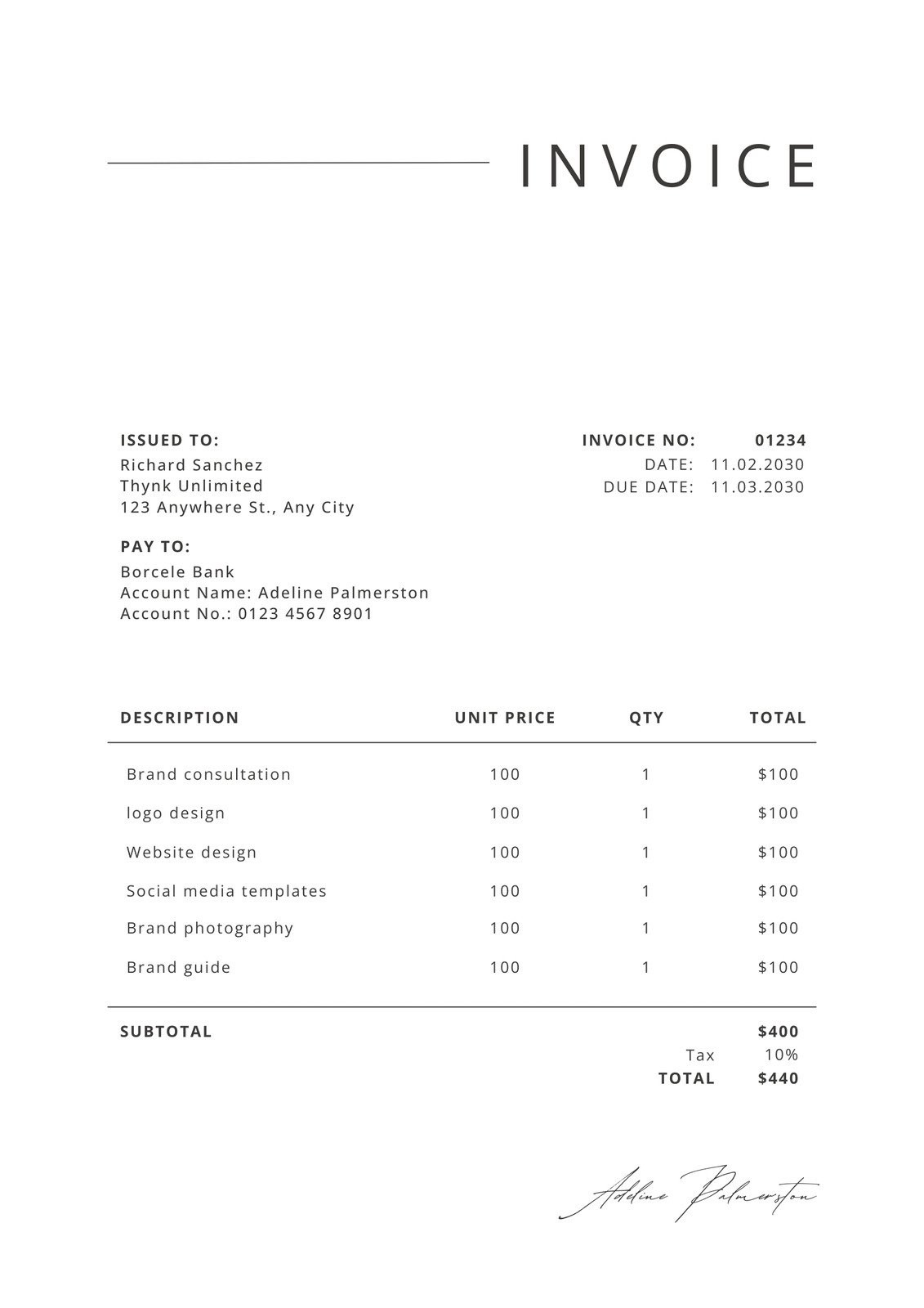 sample simple service invoice template