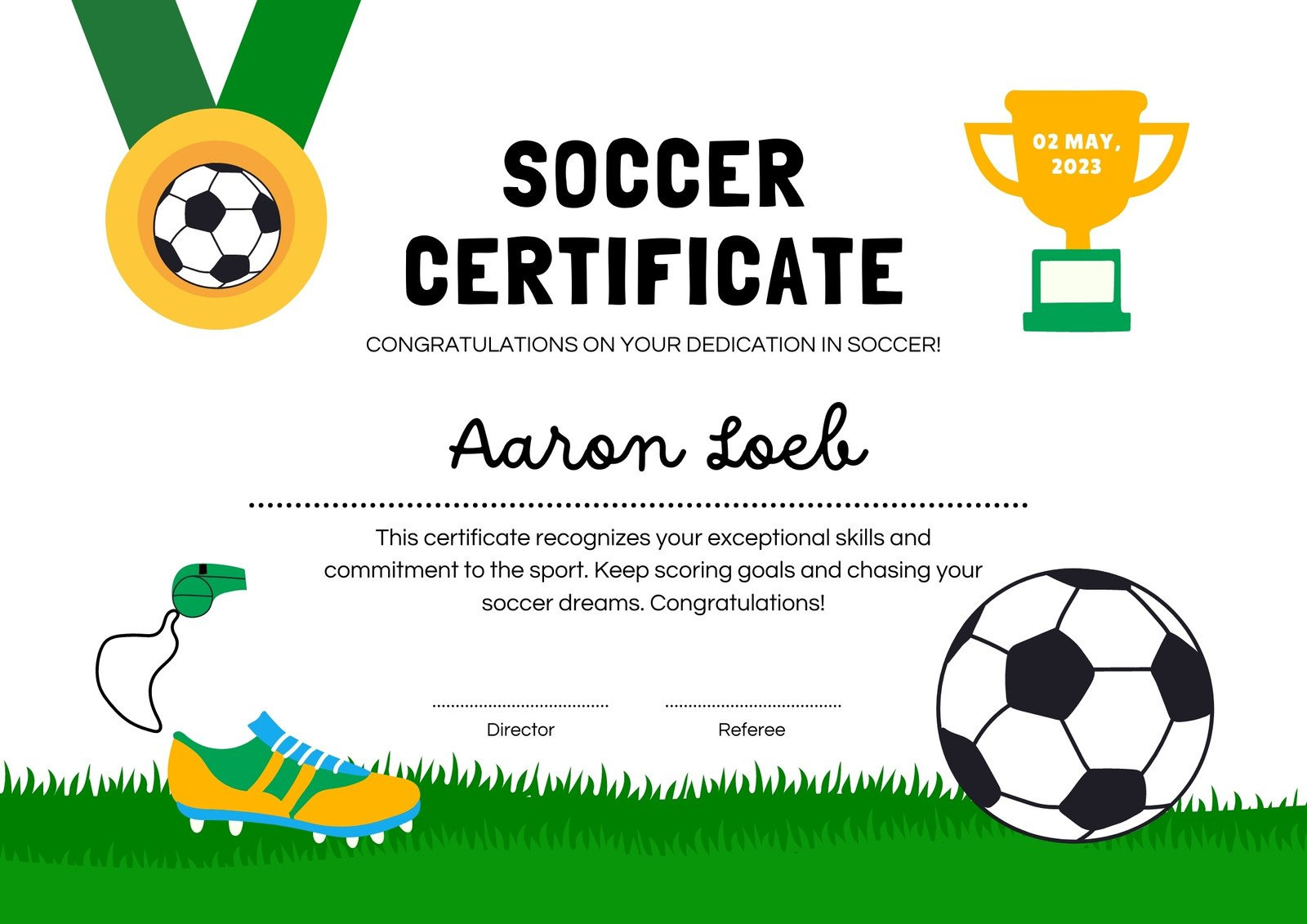 sample soccer award certificate template