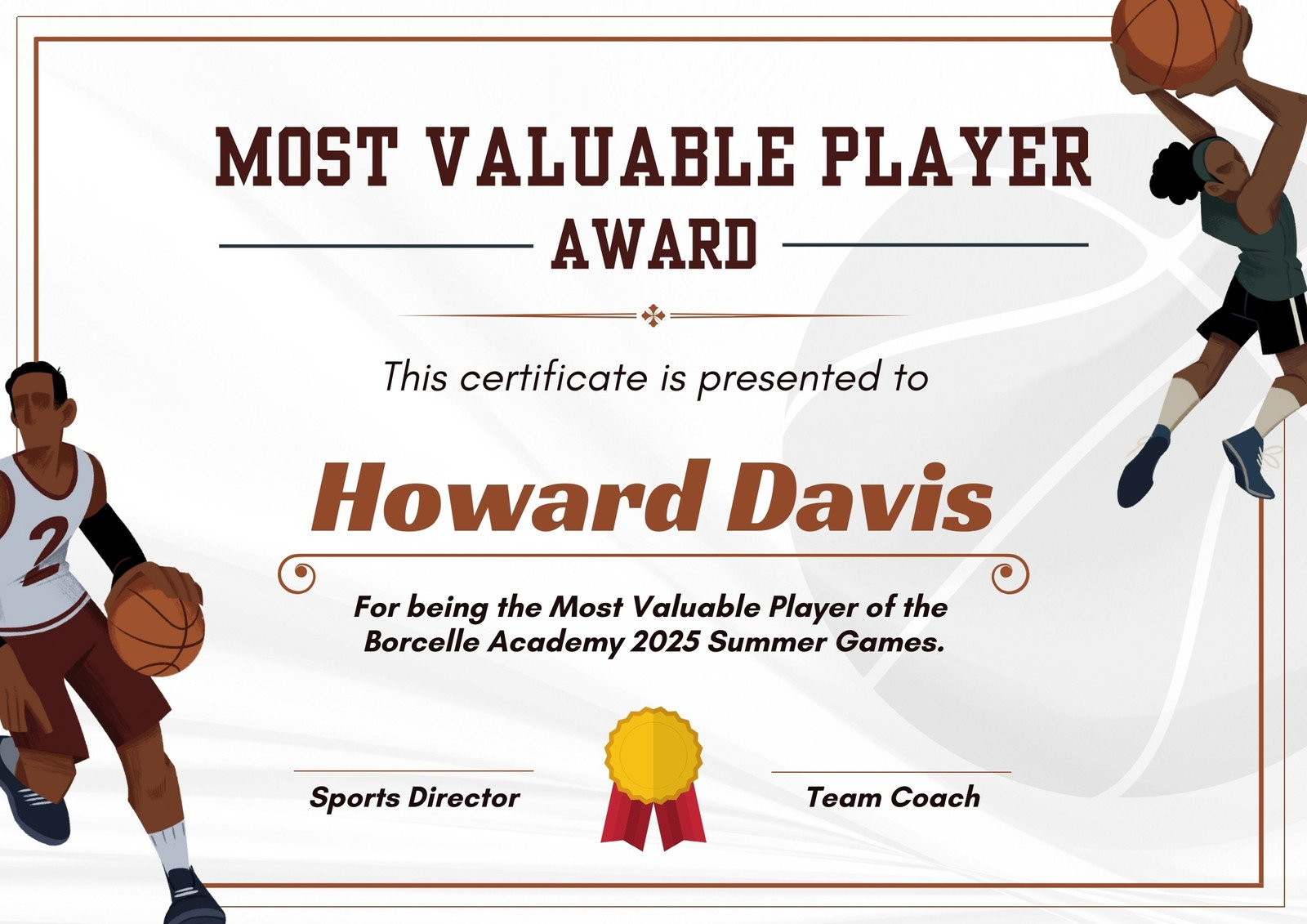 sample basketball award certificate template