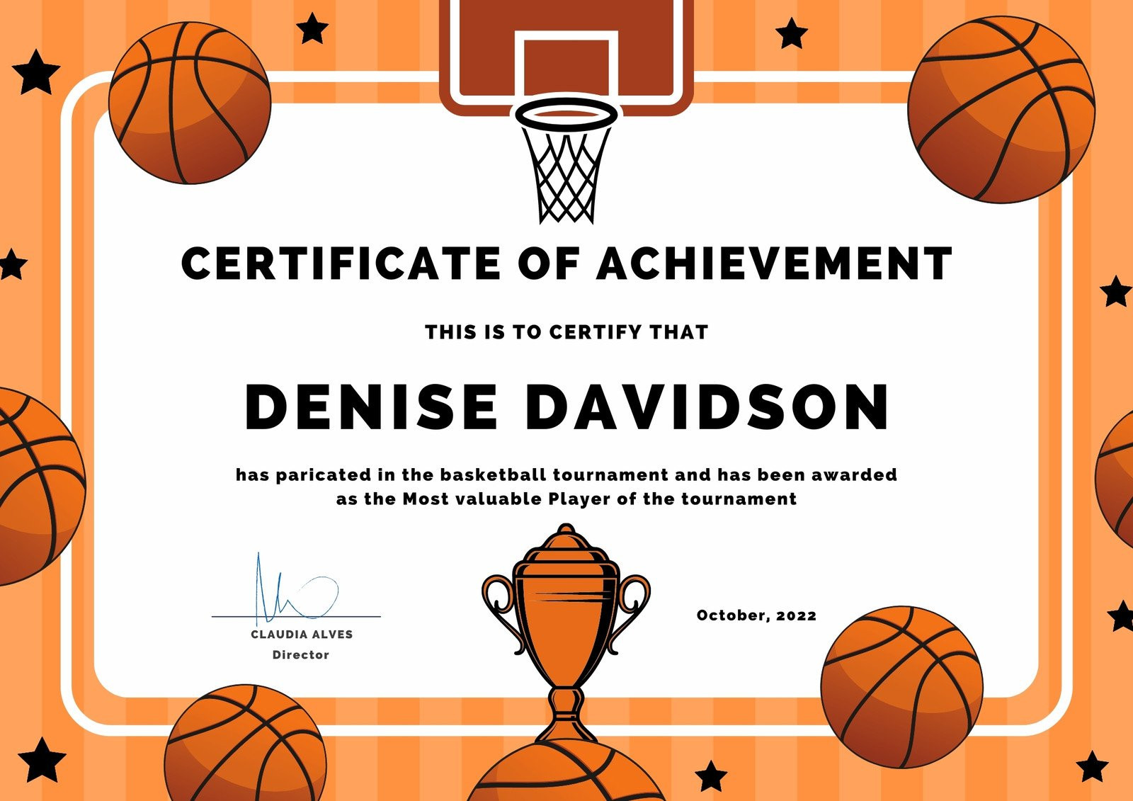 sample basketball award certificate template