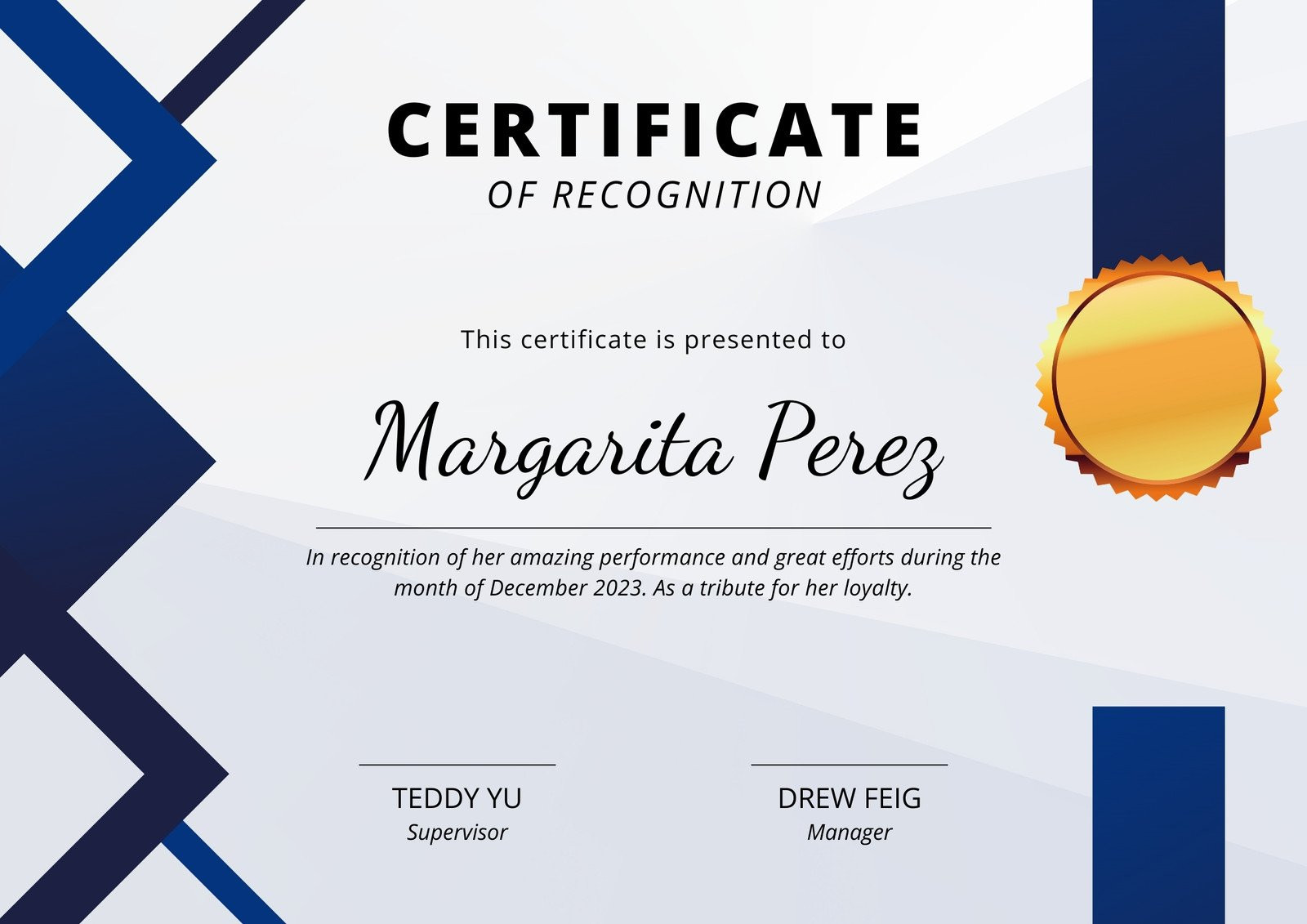 Printable Employee Recognition Certificate Template