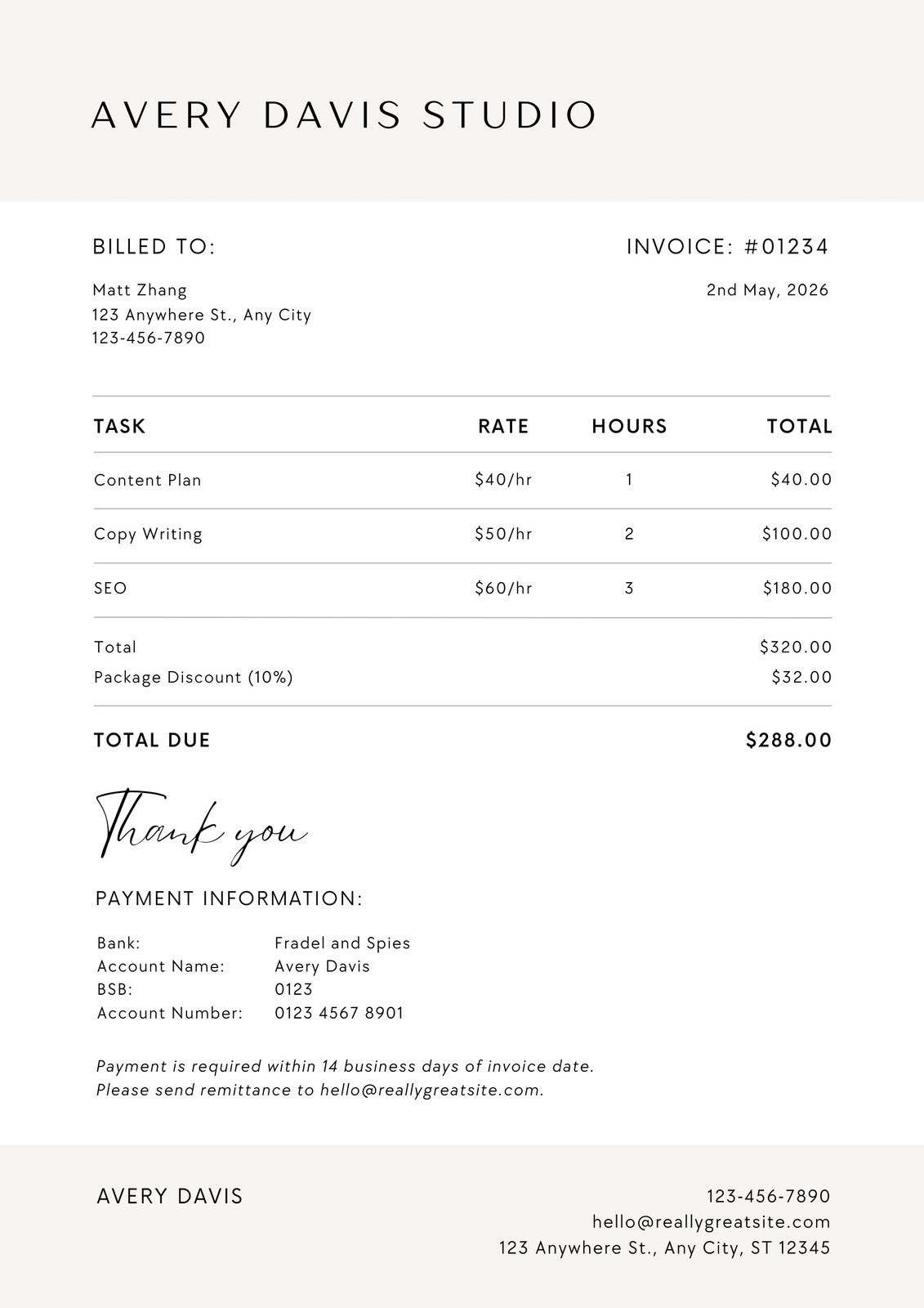 sample freelance invoice template