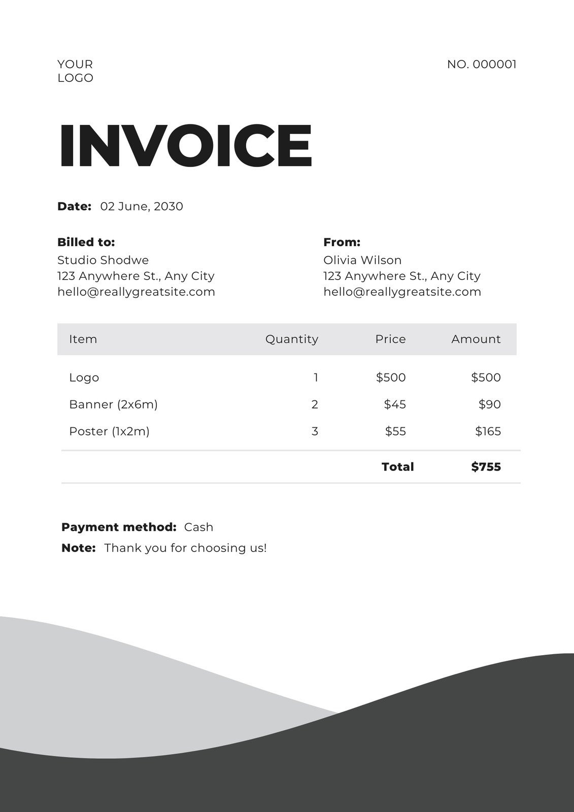 sample invoice for freelance designers template