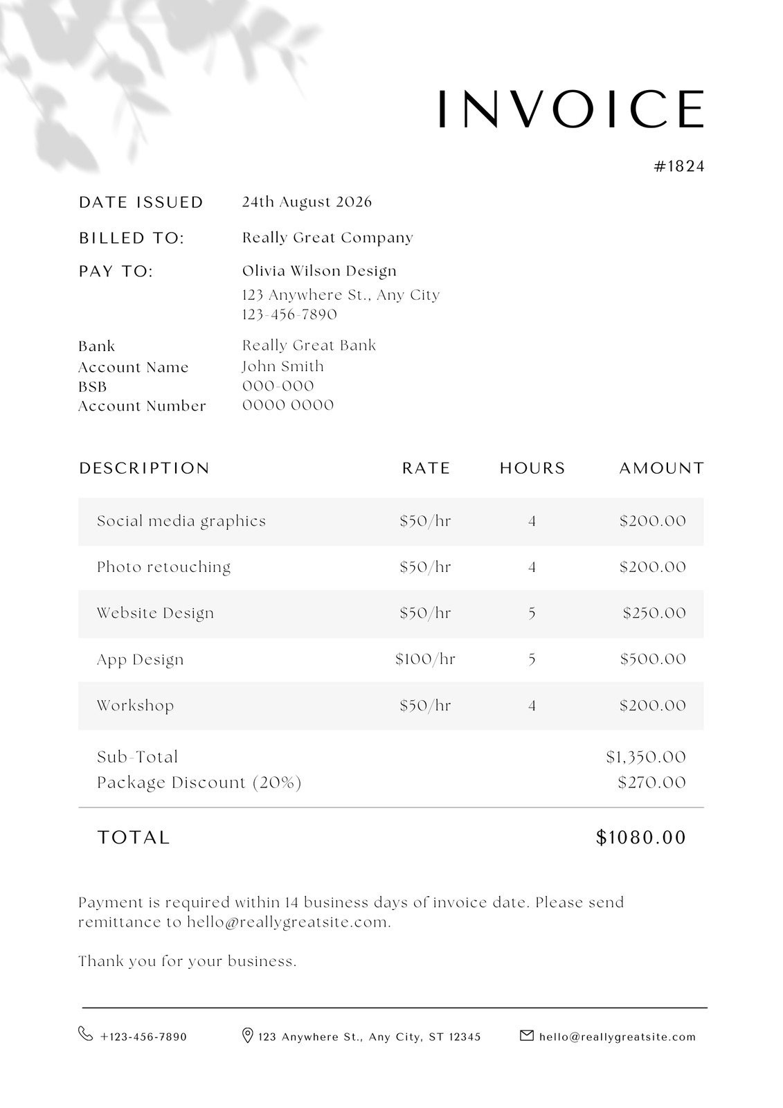 sample freelance writing invoice template