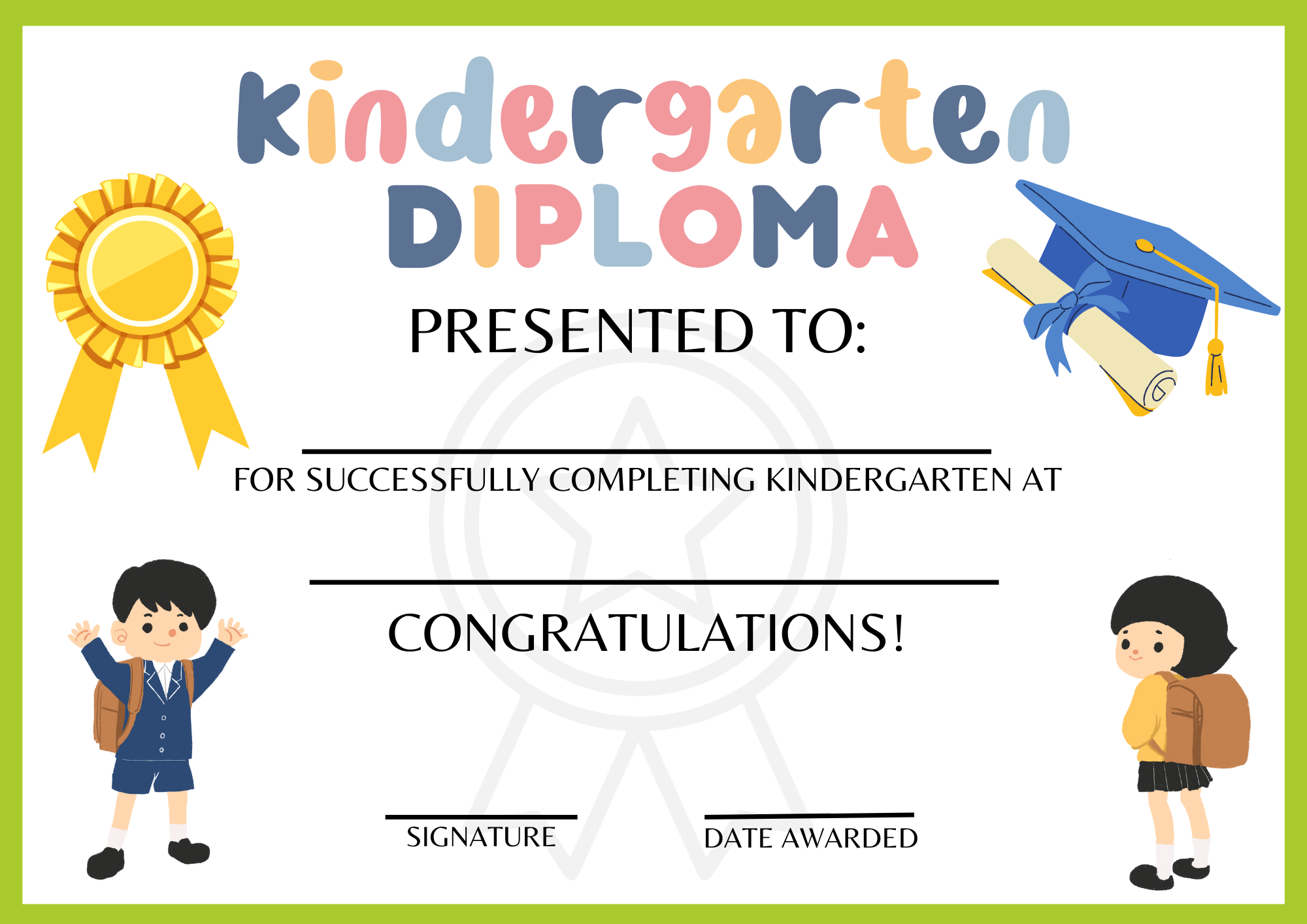 sample Kindergarten Graduation Certificate template