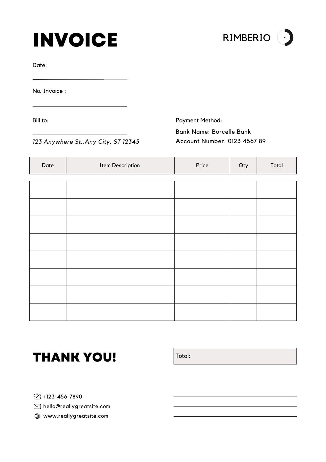 sample invoice form template