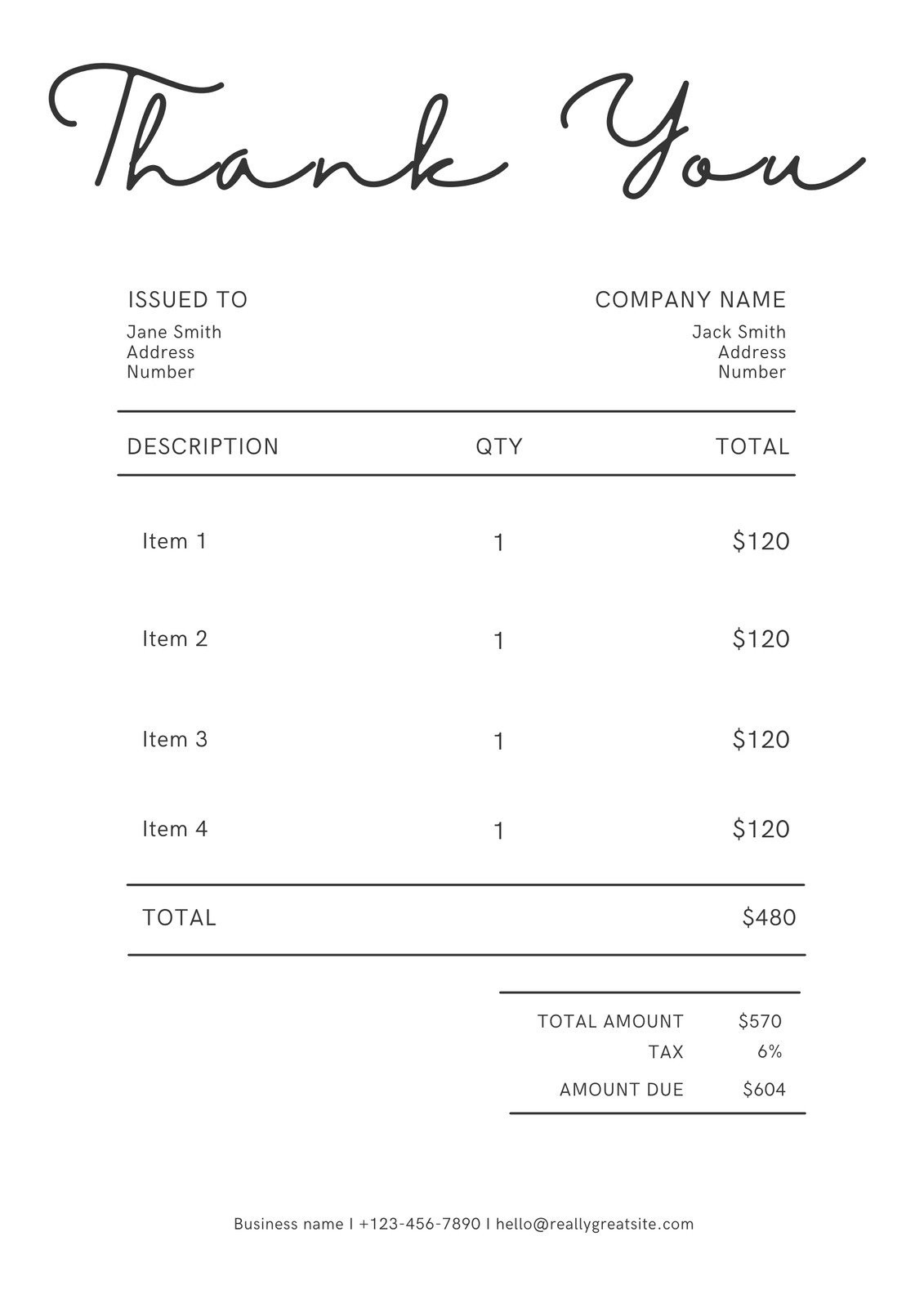 sample invoice for small business template