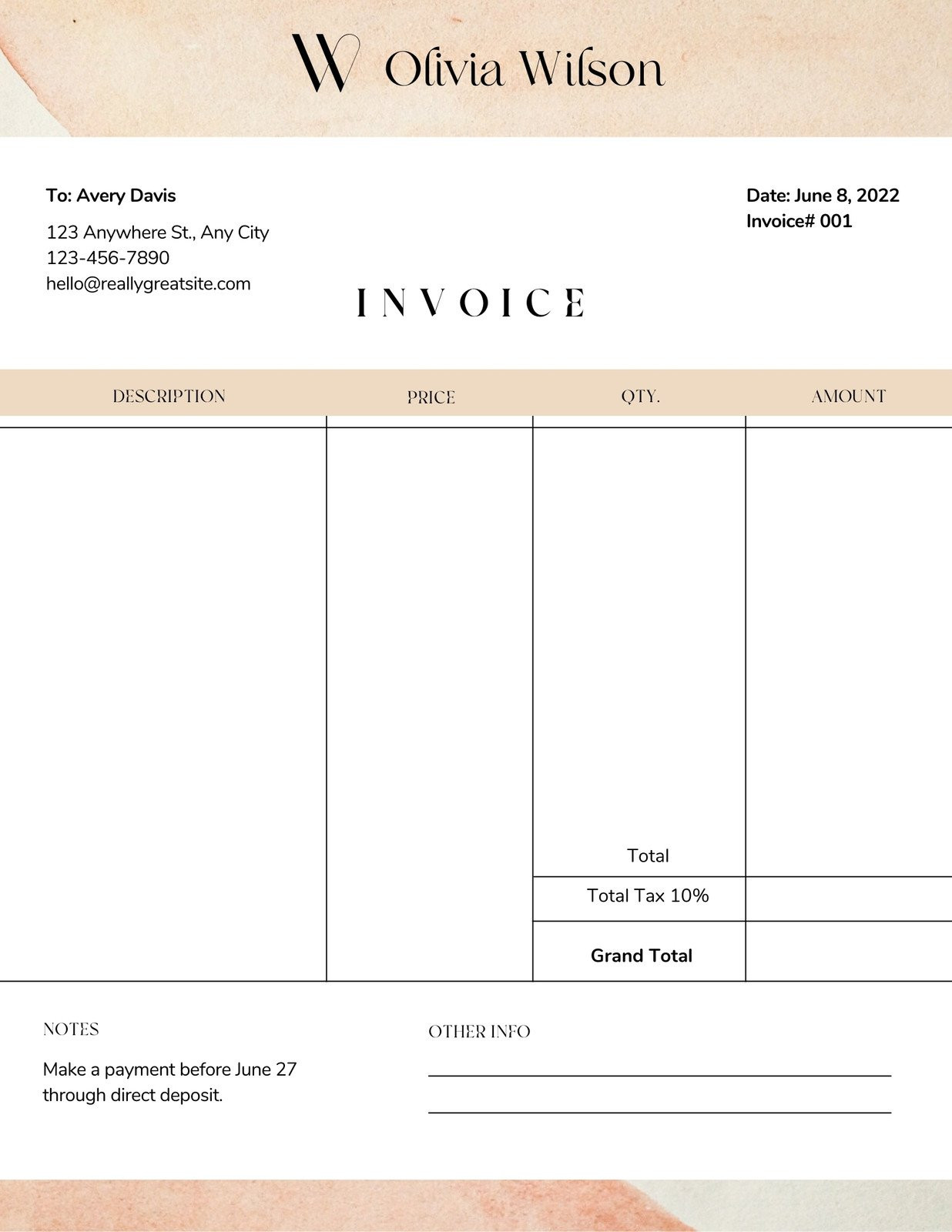 sample invoice format template