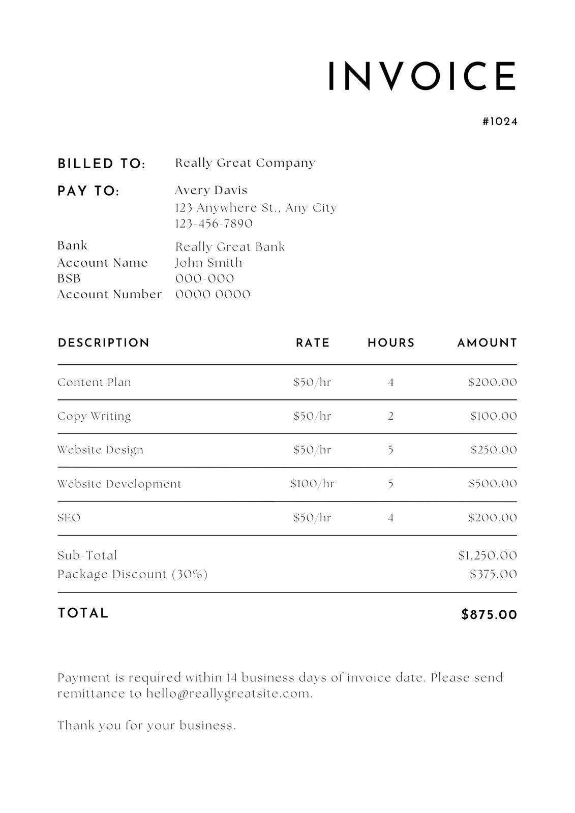 sample generic invoice template