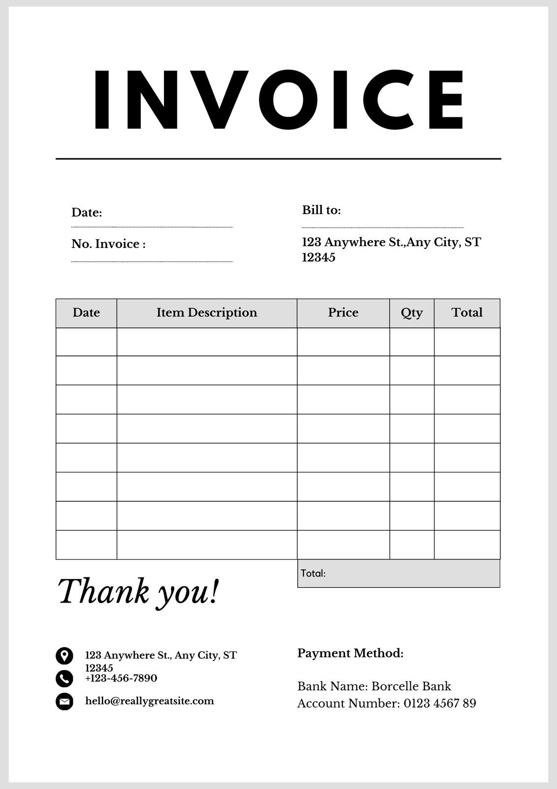 sample blank invoice for services template