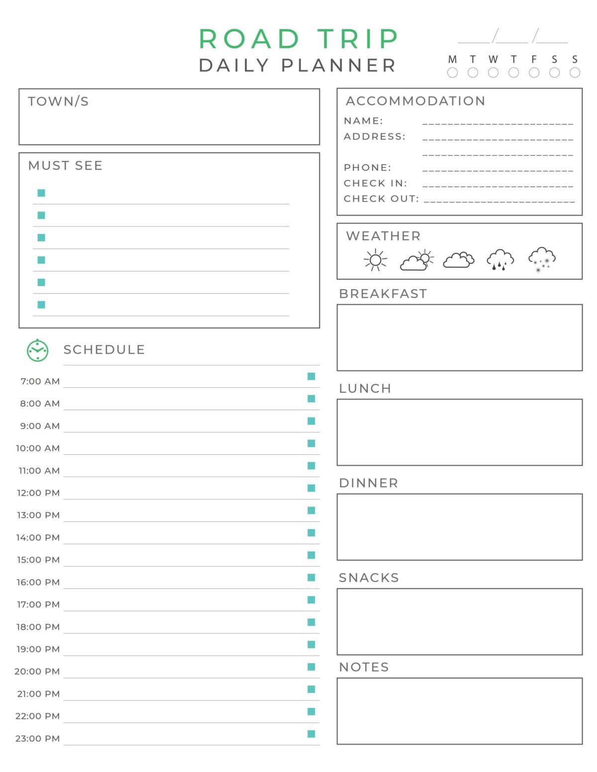 sample road trip planning template