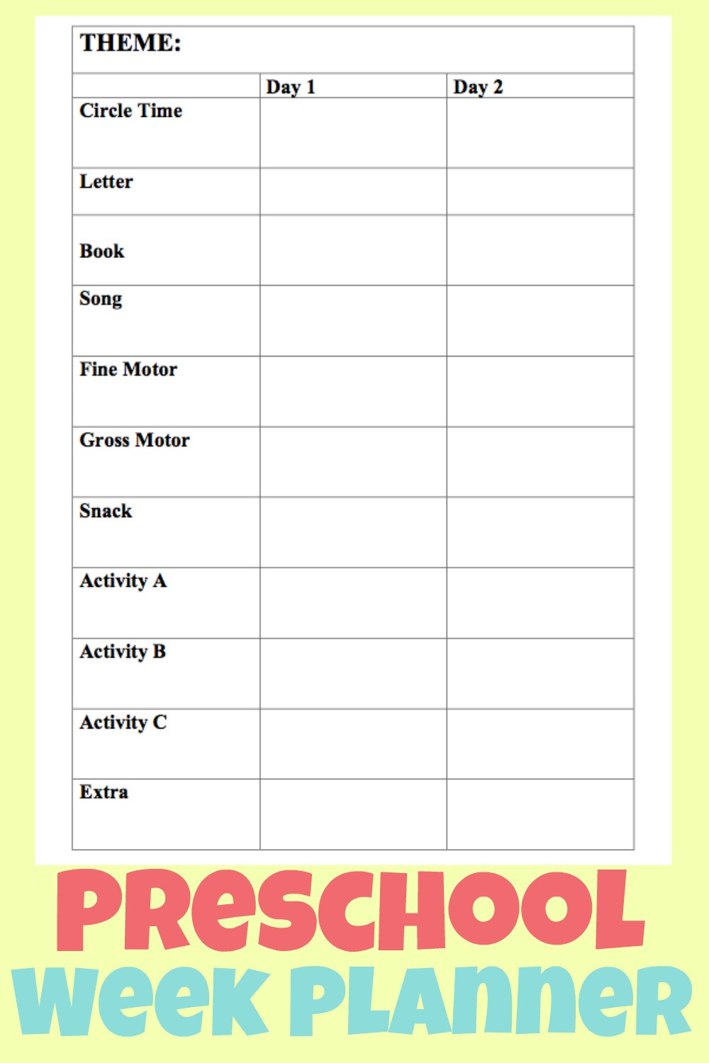 sample preschool lesson planner template