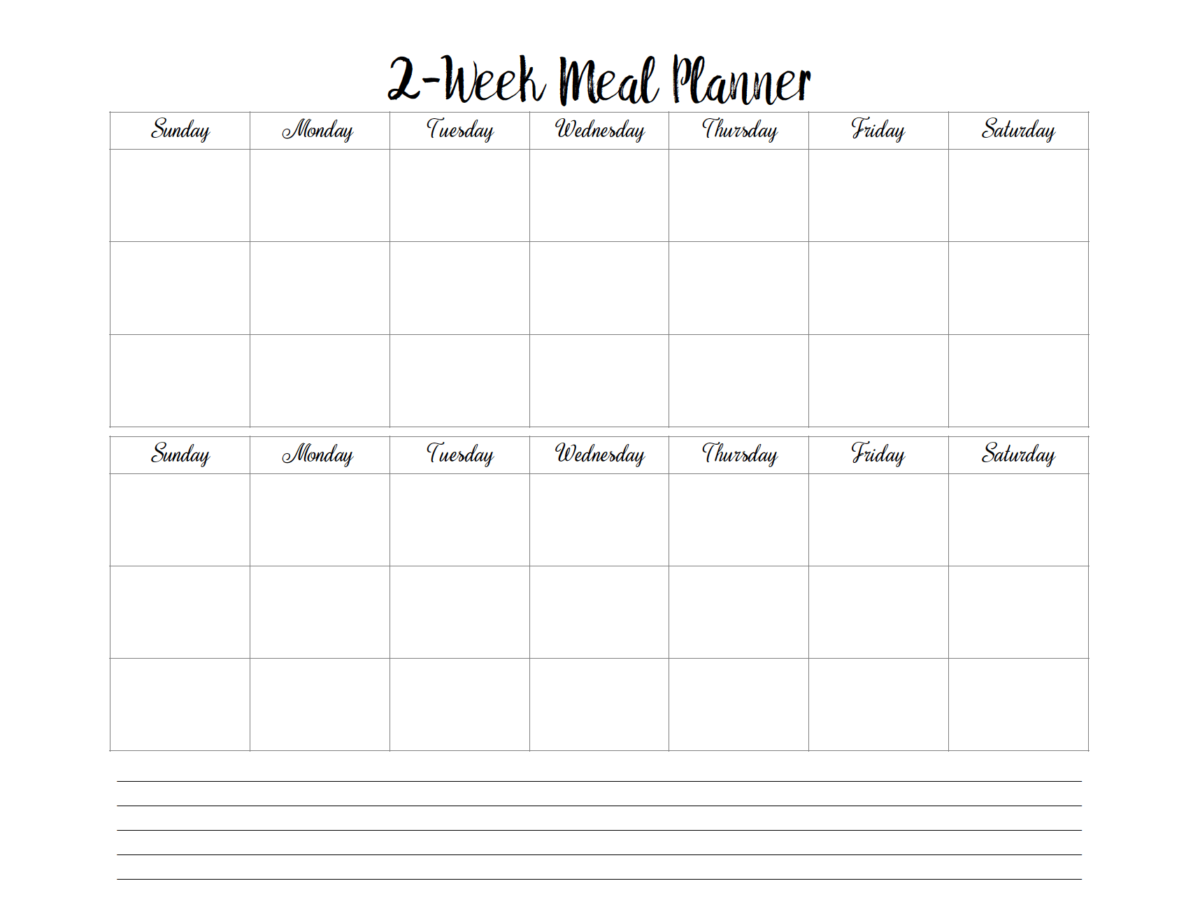 sample two week meal planner template