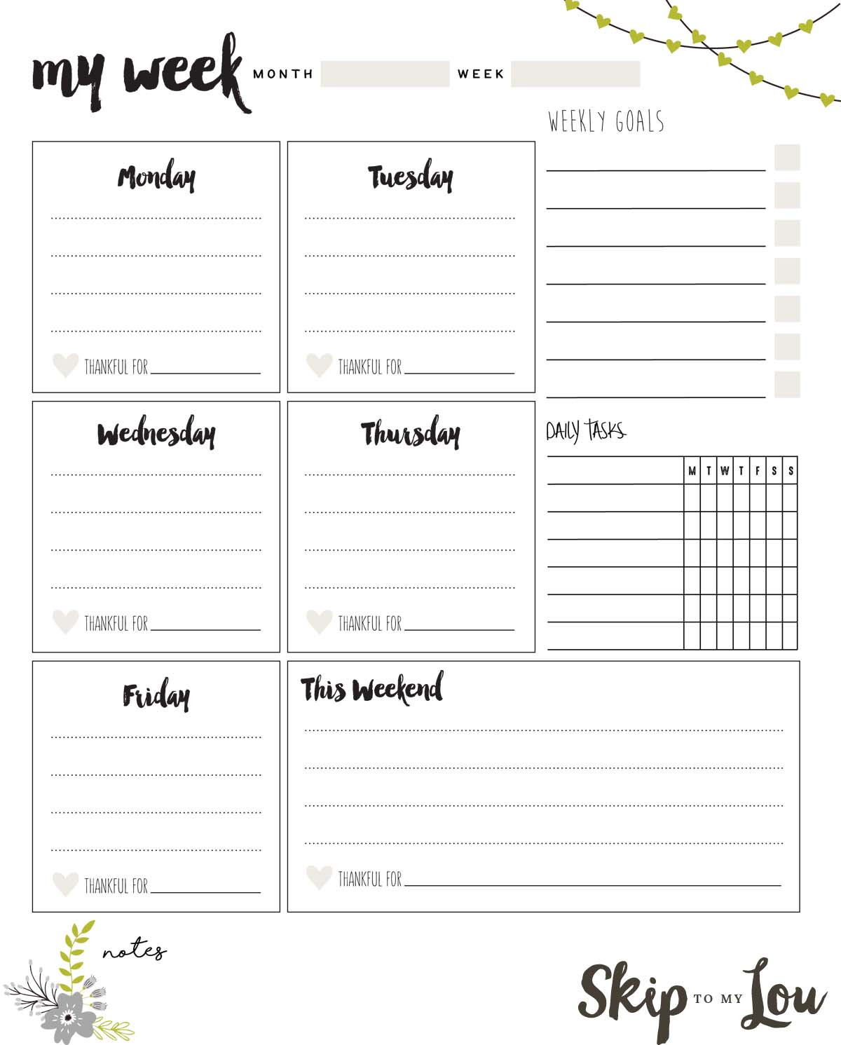 sample weekly planning template