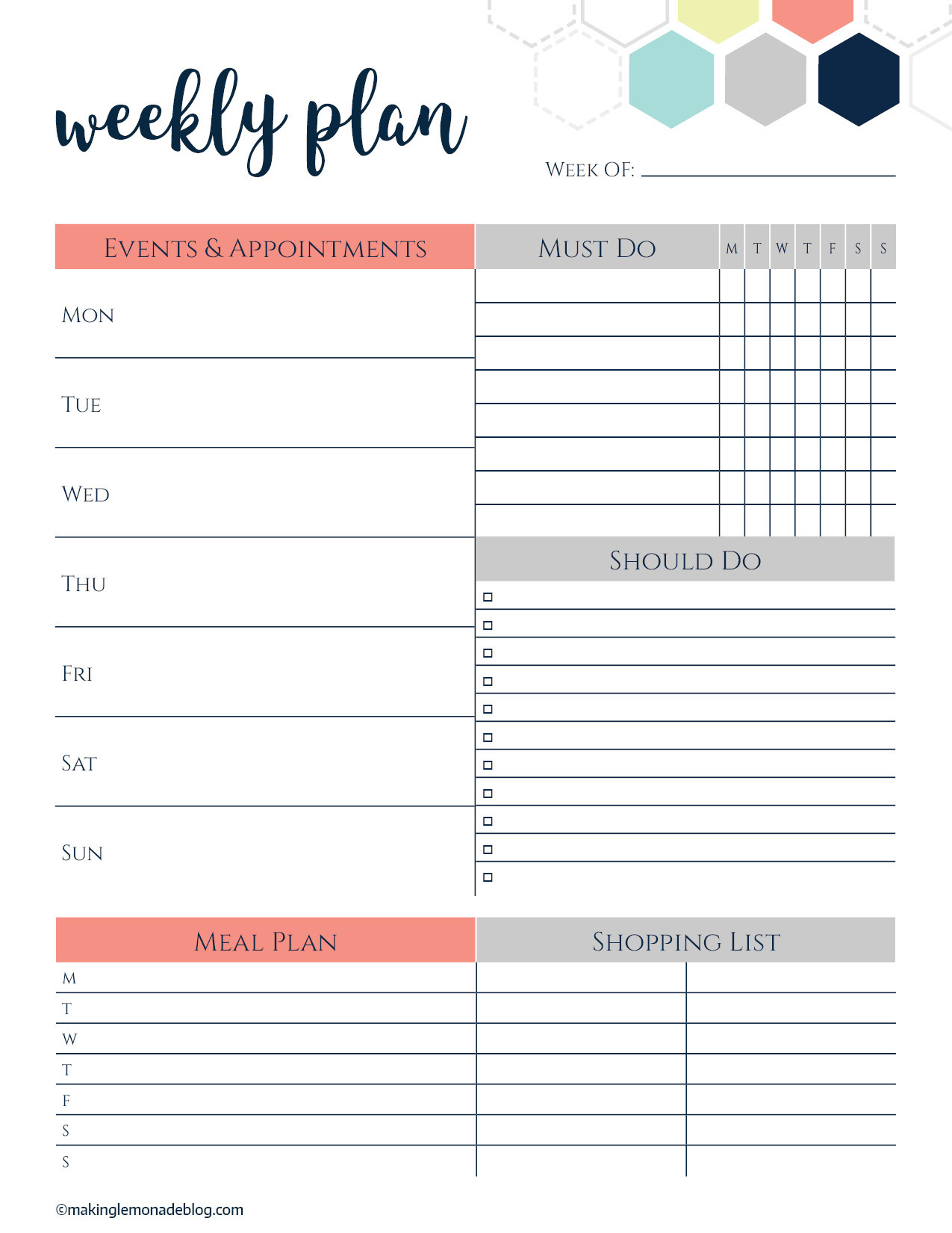 sample weekly planning template