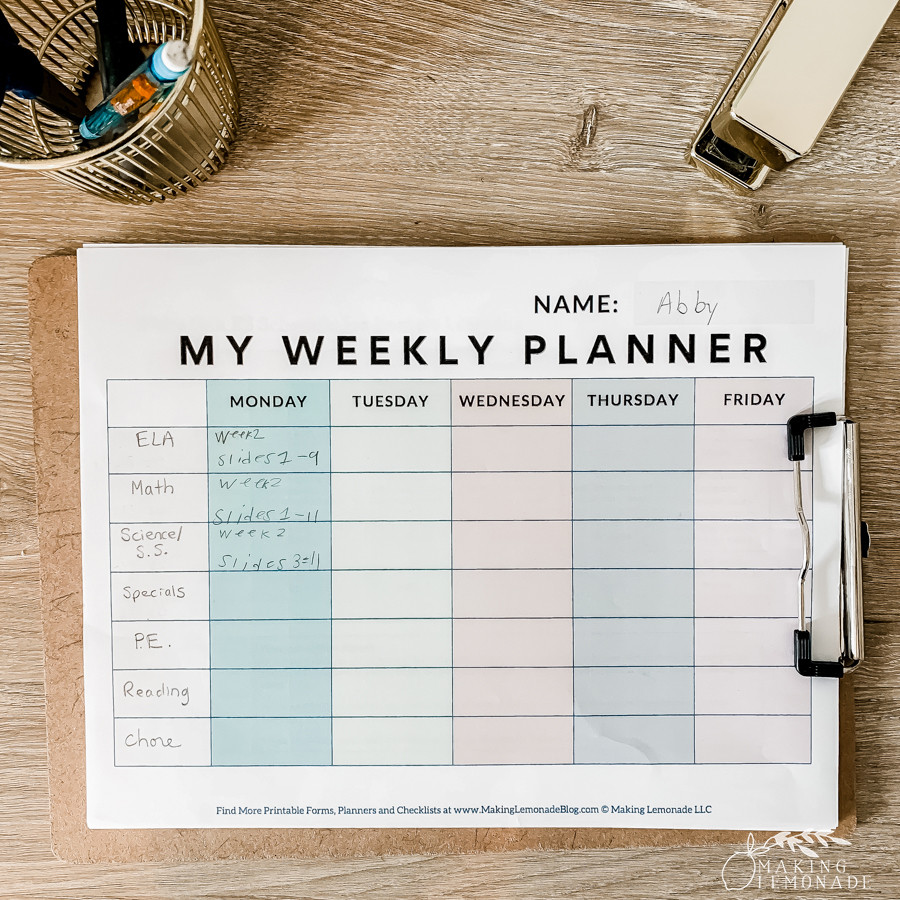 sample weekly planner for students template