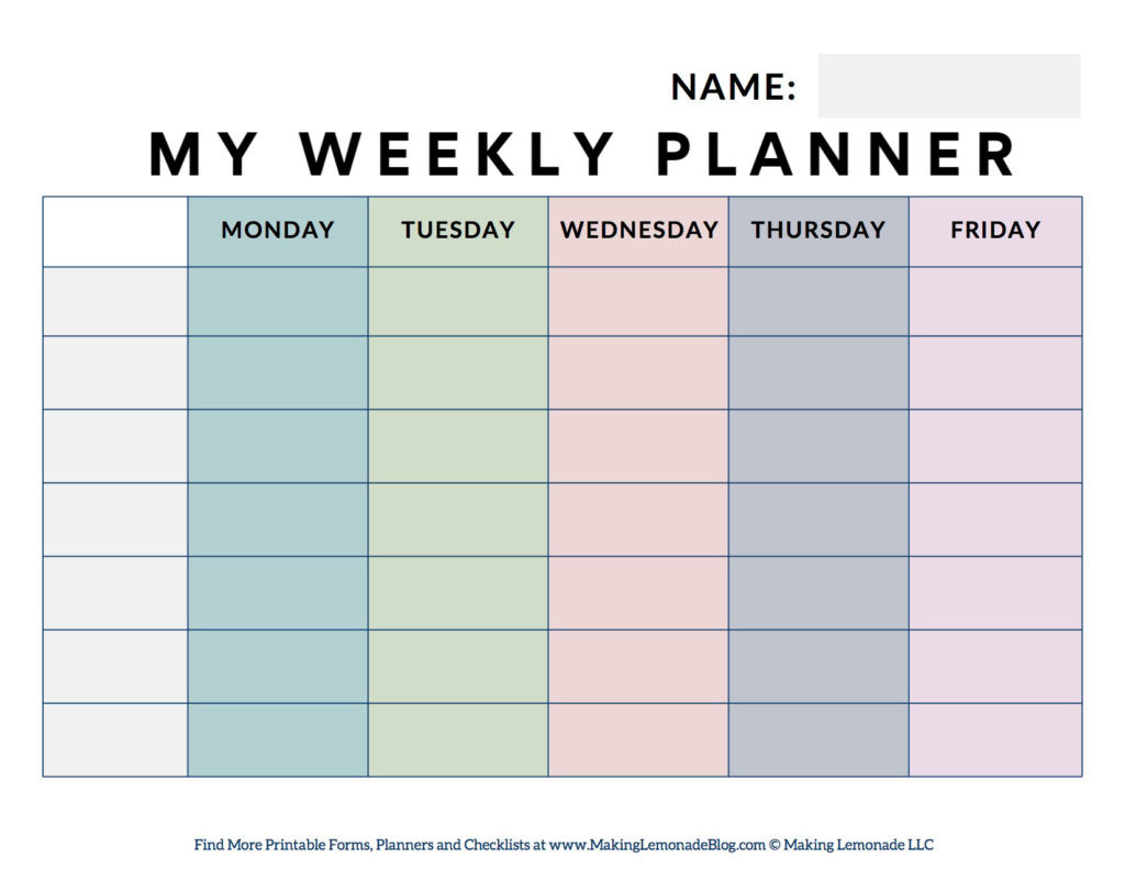 sample weekly planner for students template