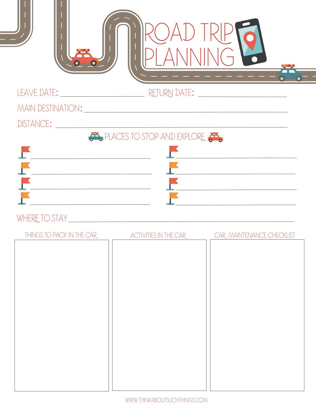 sample road trip planning template