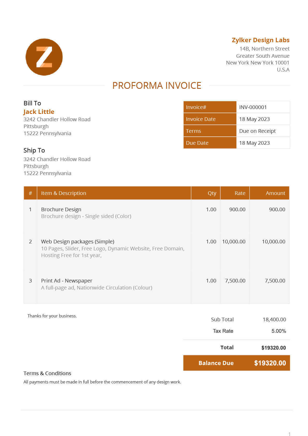 sample formal invoice template