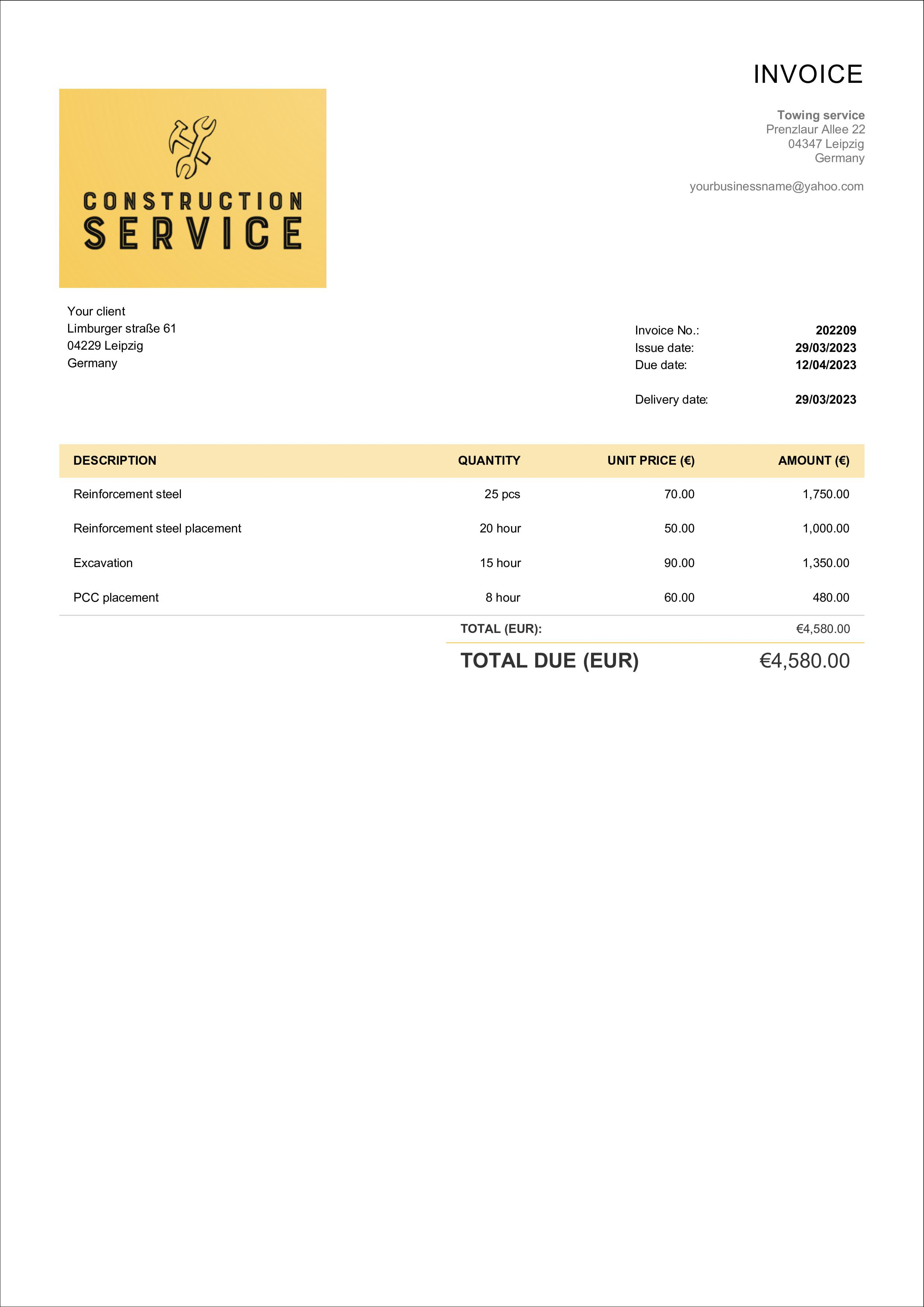 general contractor invoice template