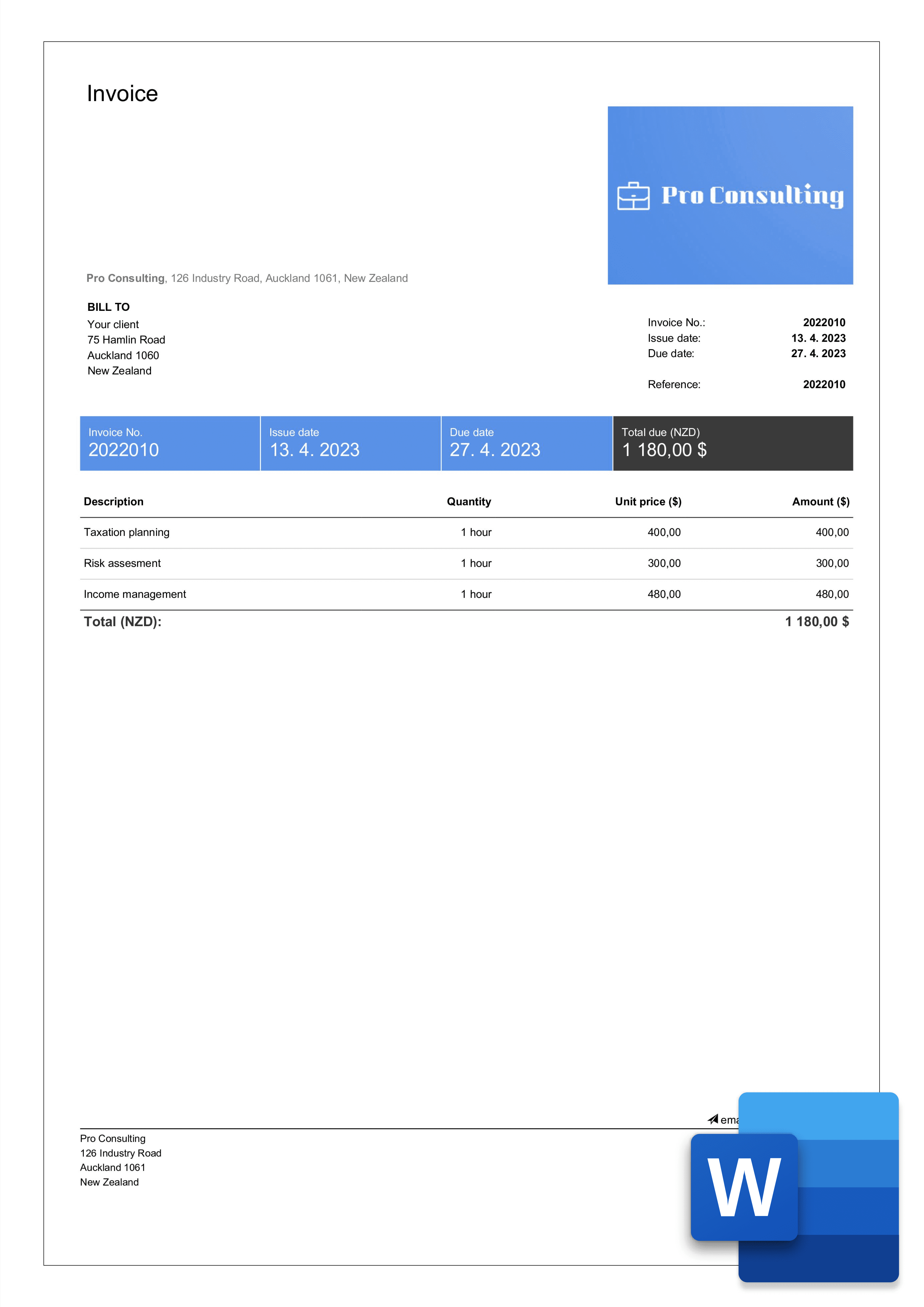 professional services invoice template