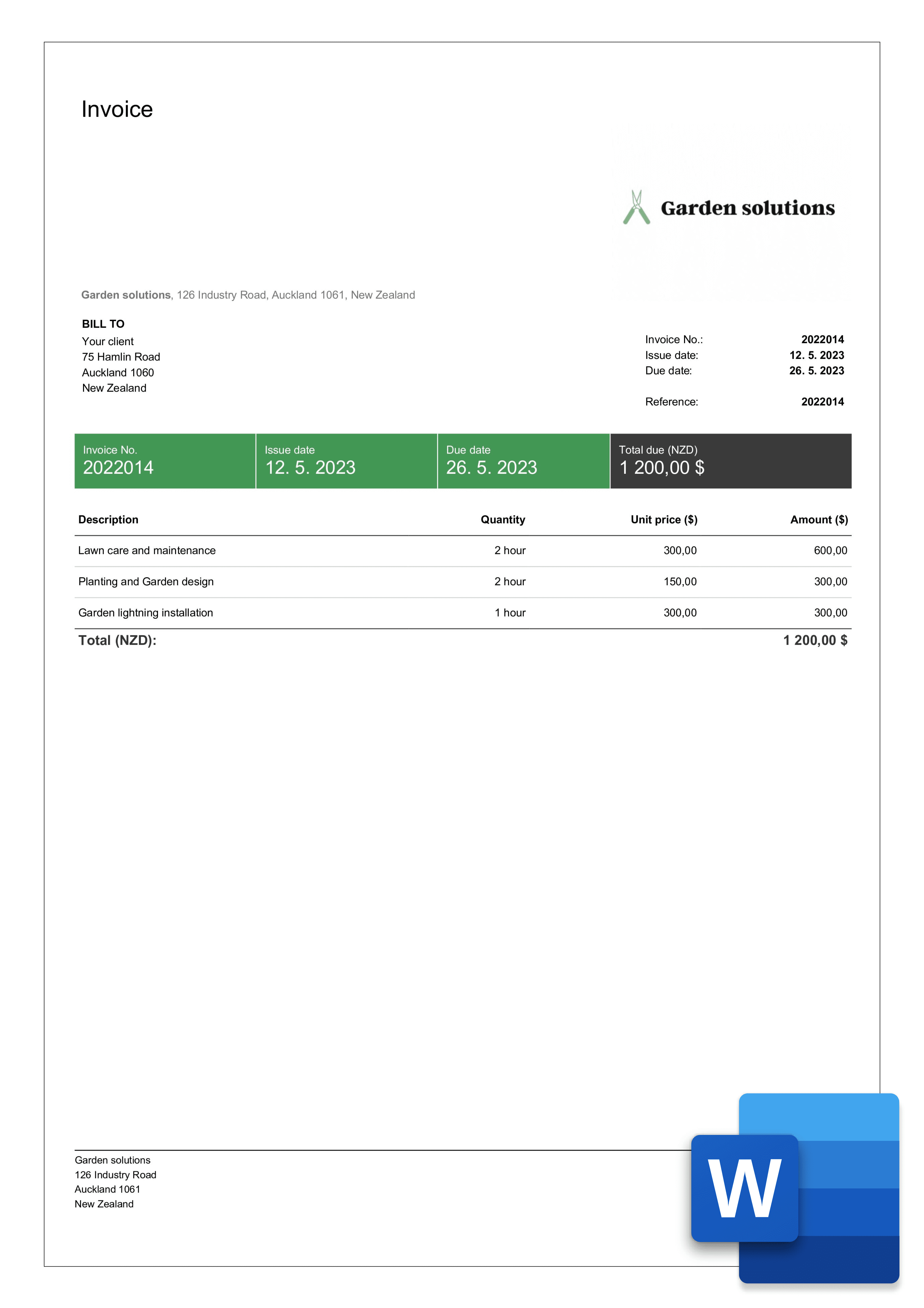 landscaping invoice template