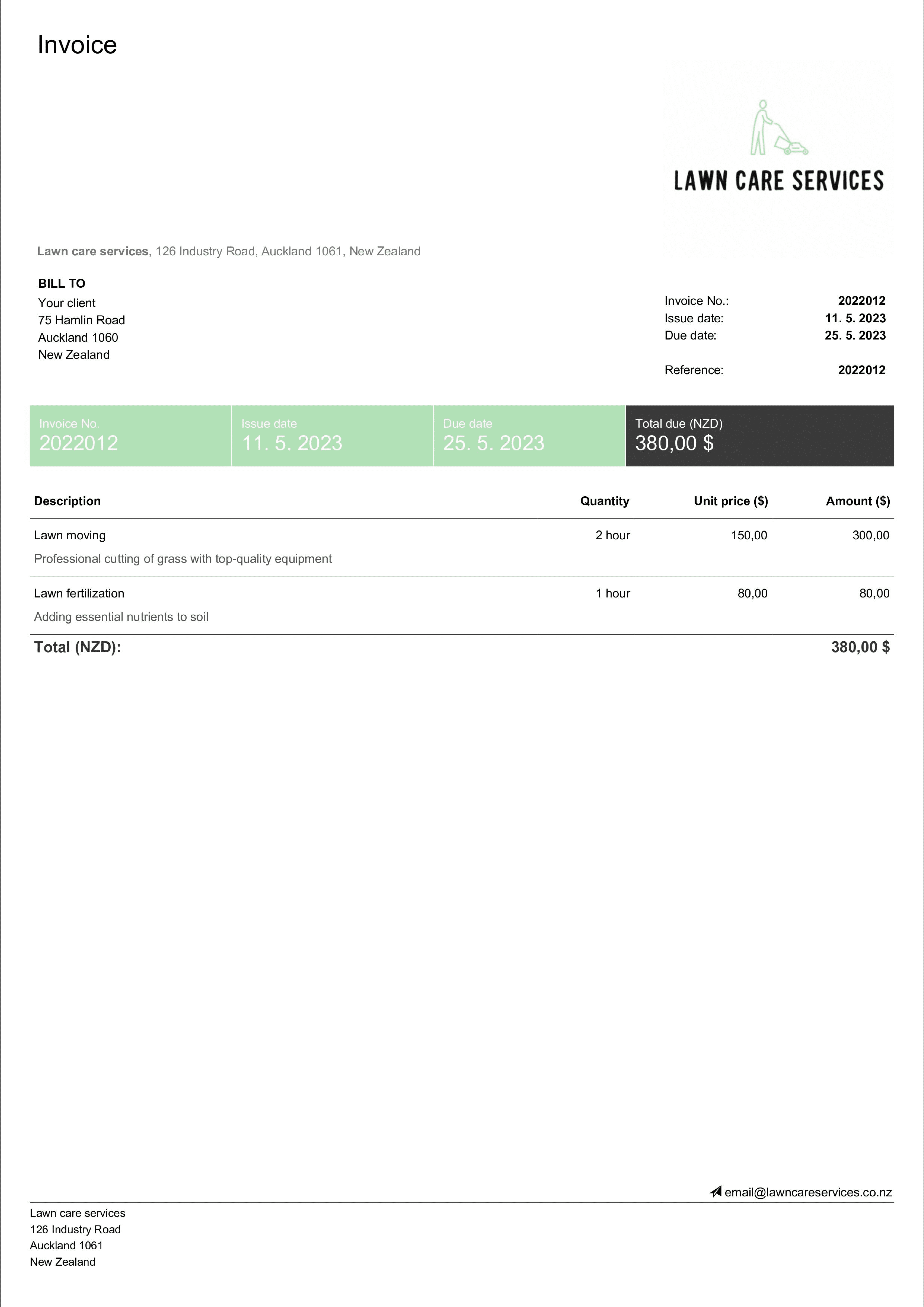 invoice for lawn services template