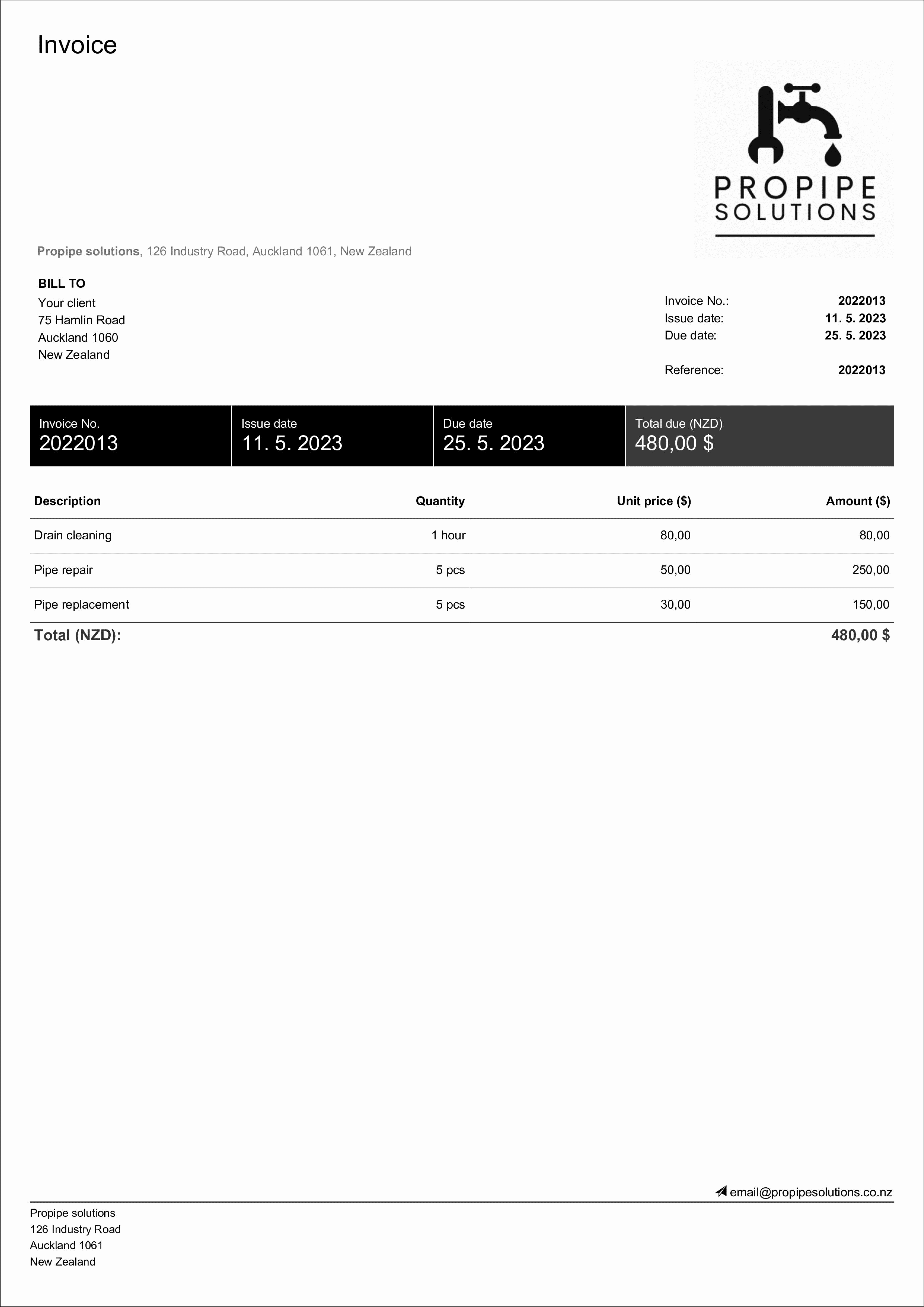 plumbing invoice template