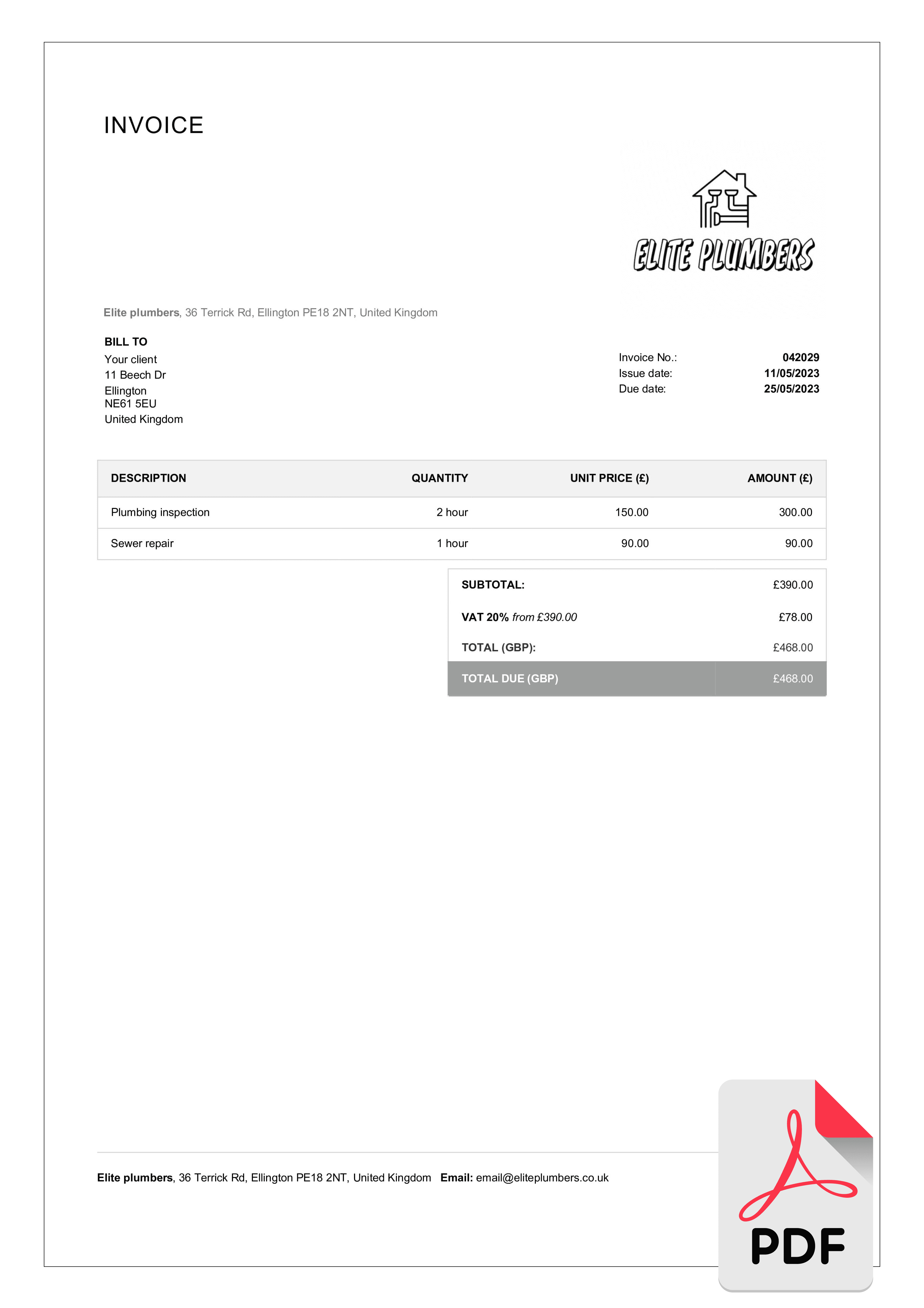 sample plumbers invoice template