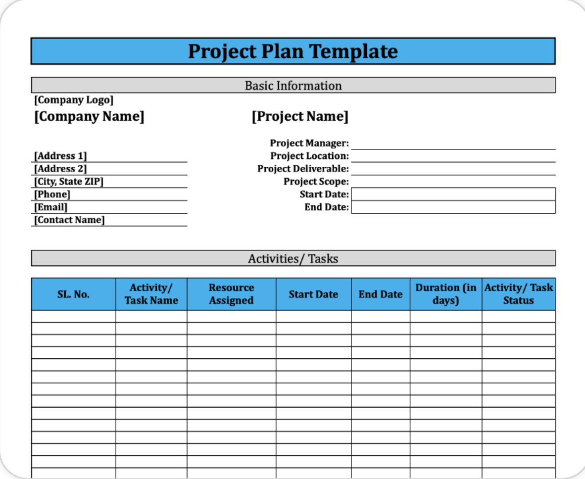 sample simple project planning template