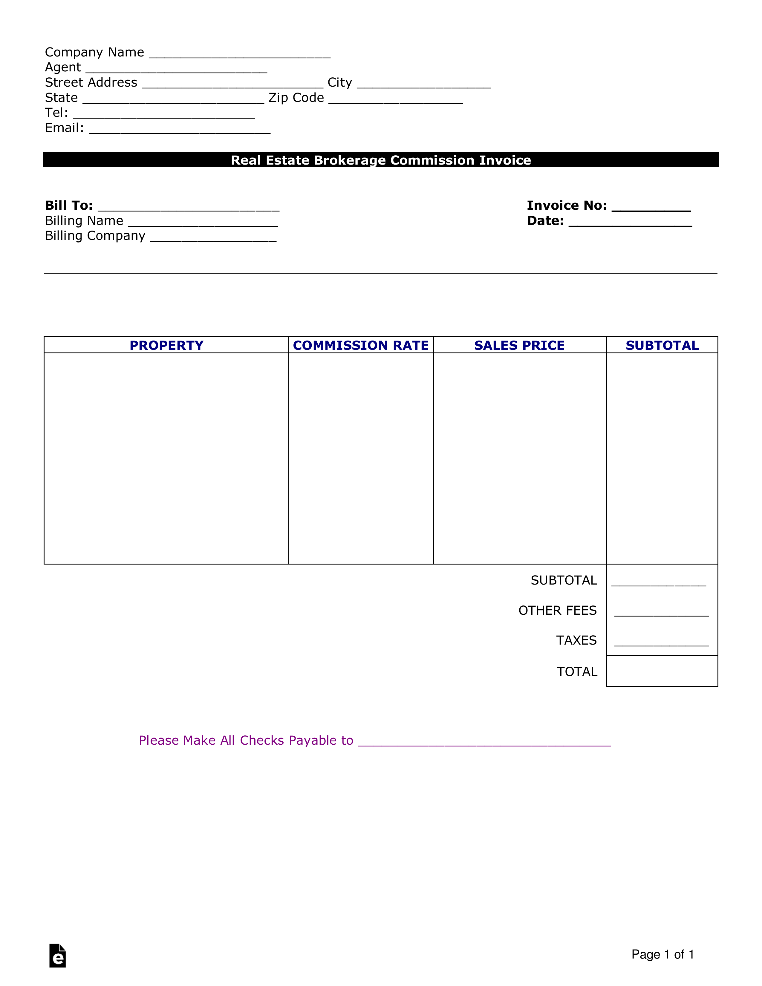 sample commission invoice template