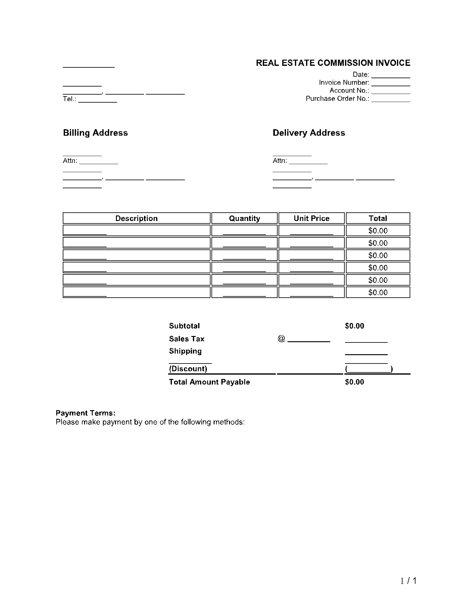 sample commission invoice template