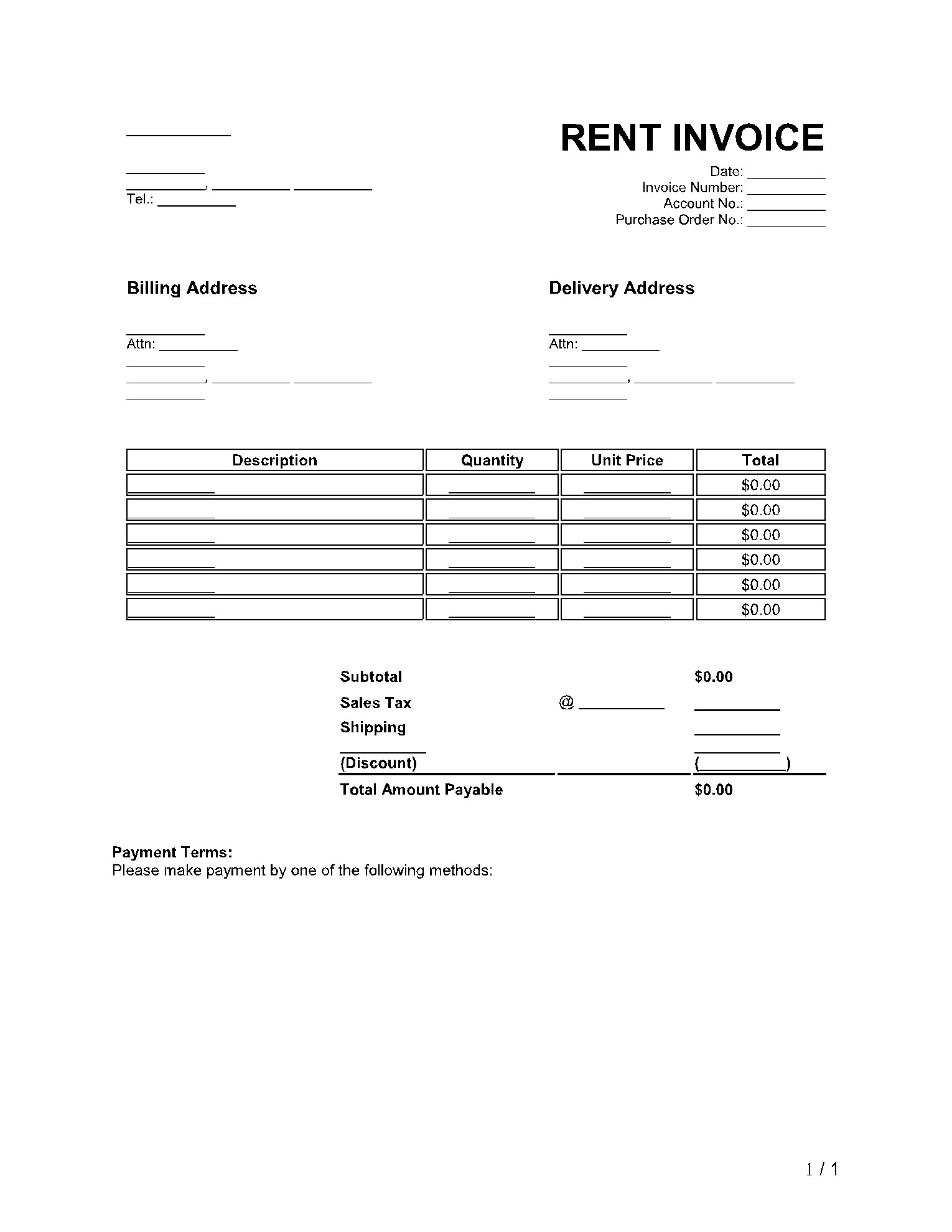 sample invoice for rent template