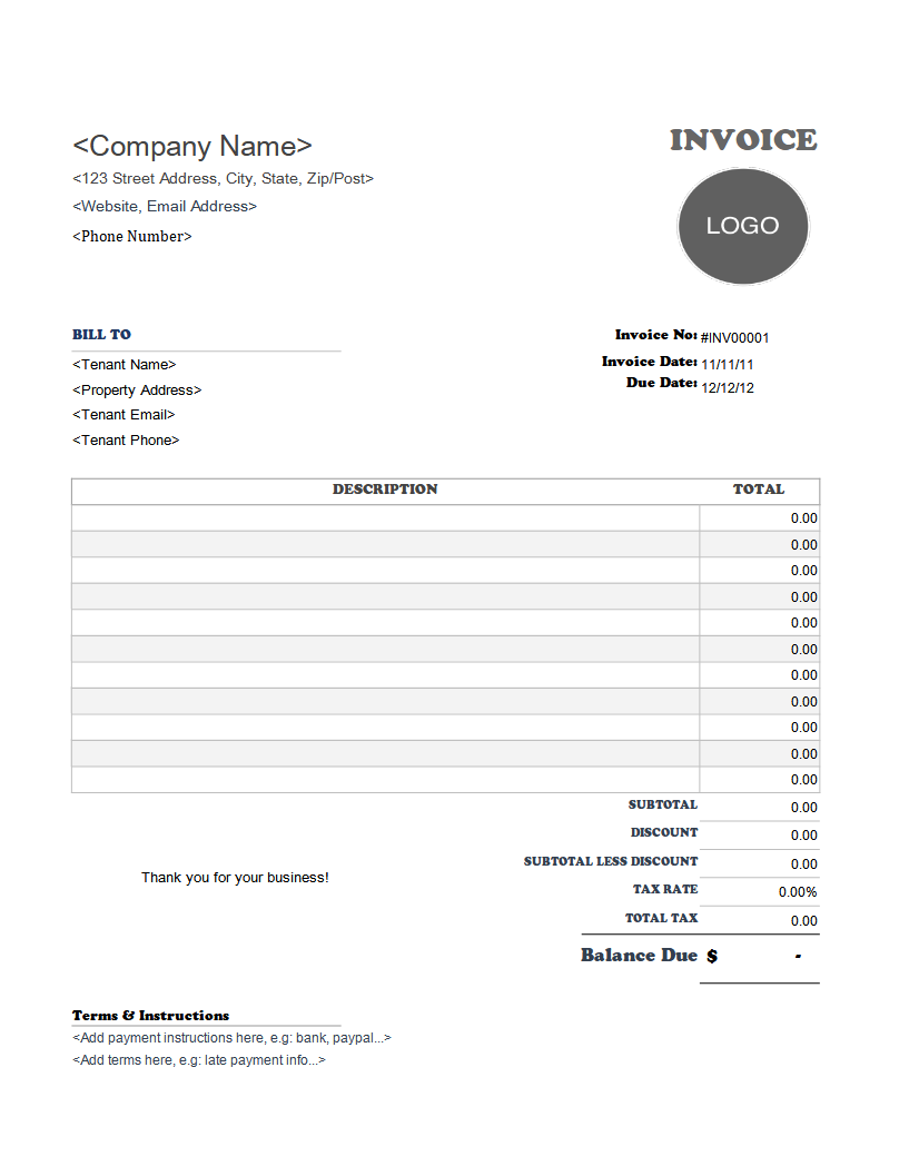 sample rental billing statement template