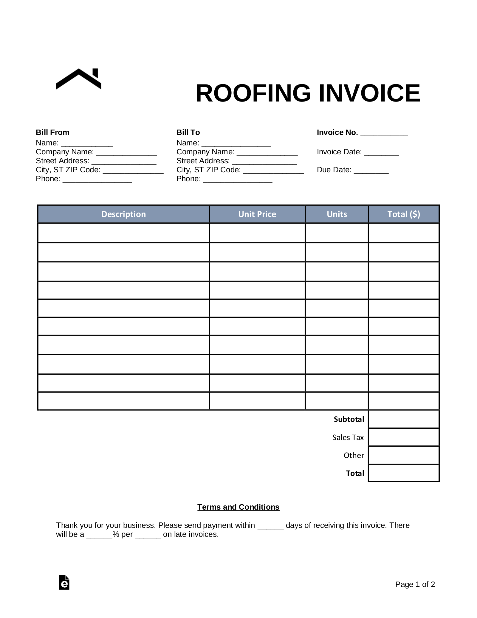 roofing invoice template