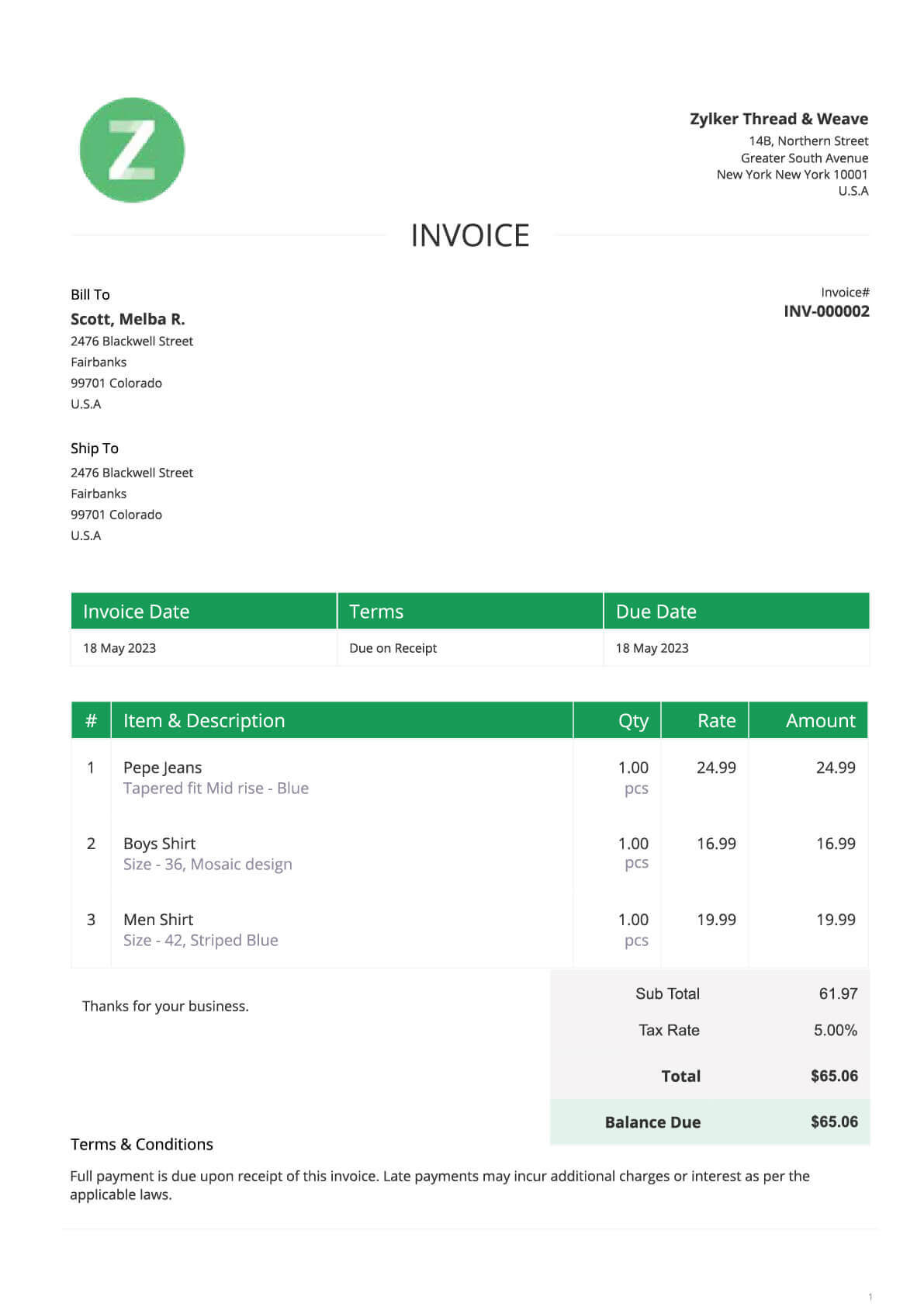 sample sales invoice template