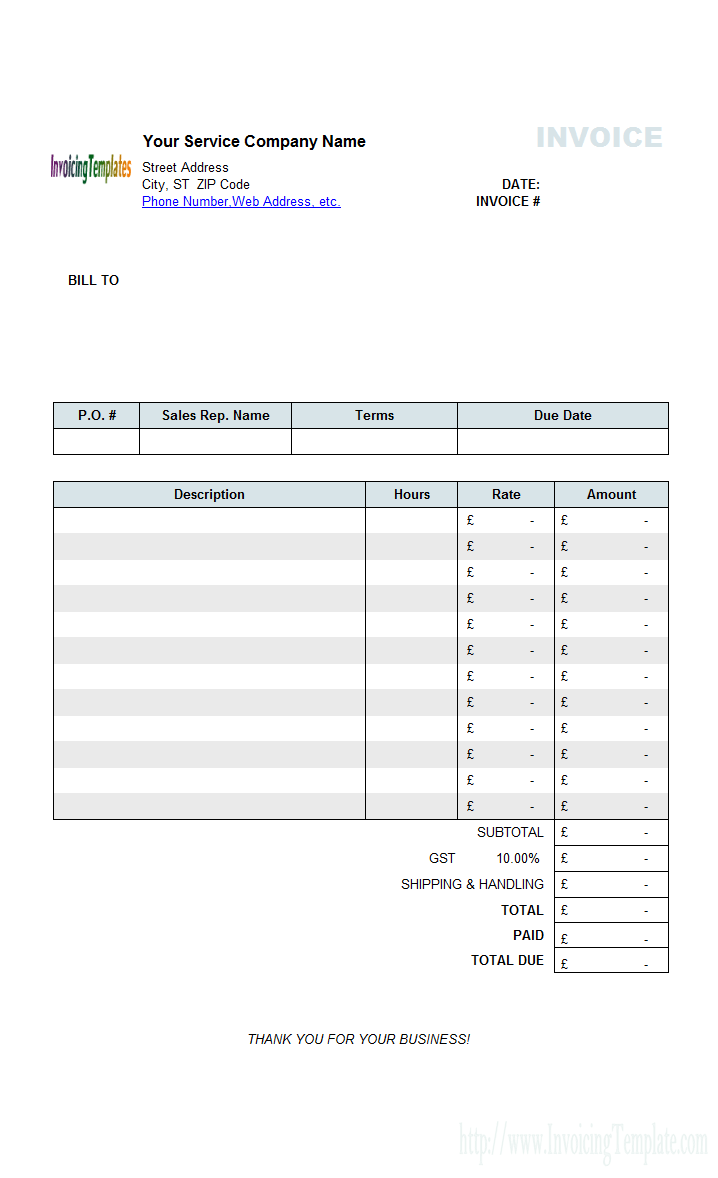 self employed blank invoice template