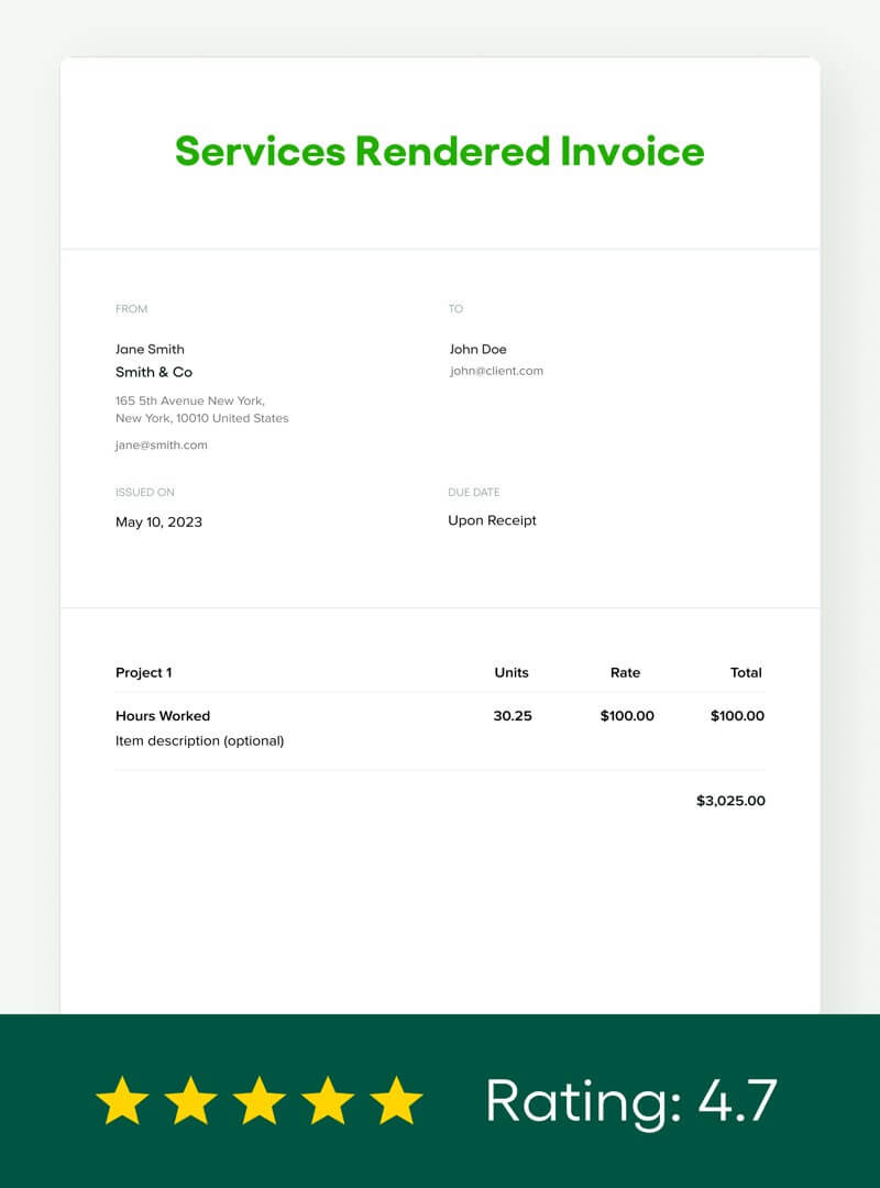 services rendered invoice template