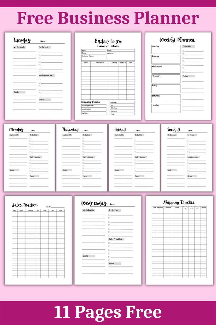 sample business planner template