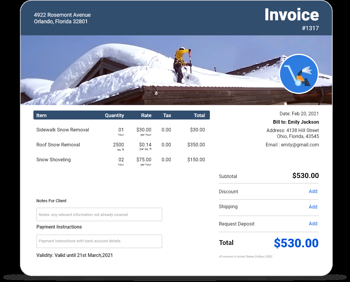 sample snow removal invoice template