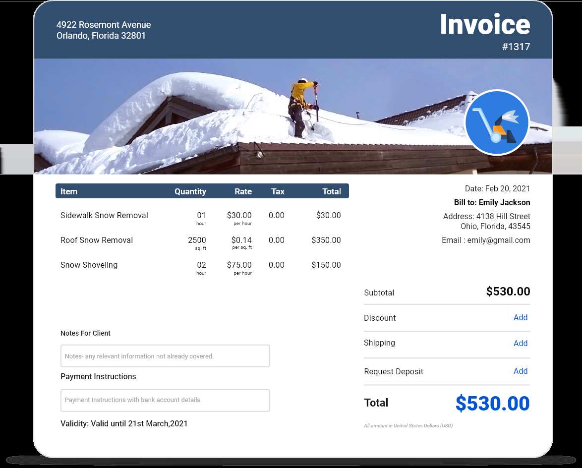 sample snow plowing invoice template