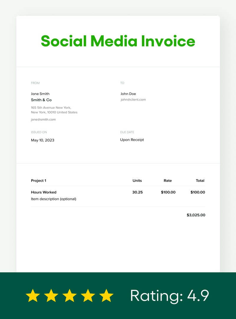 sample social media invoice template