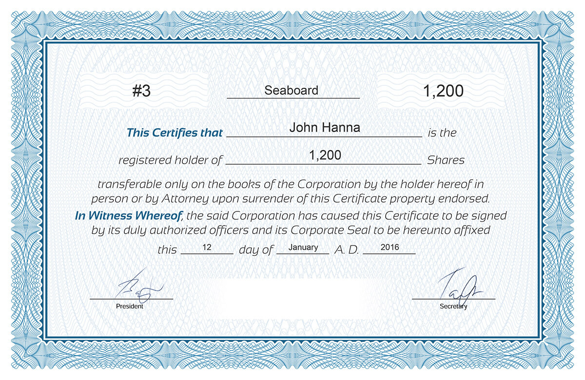 sample stock certificate template