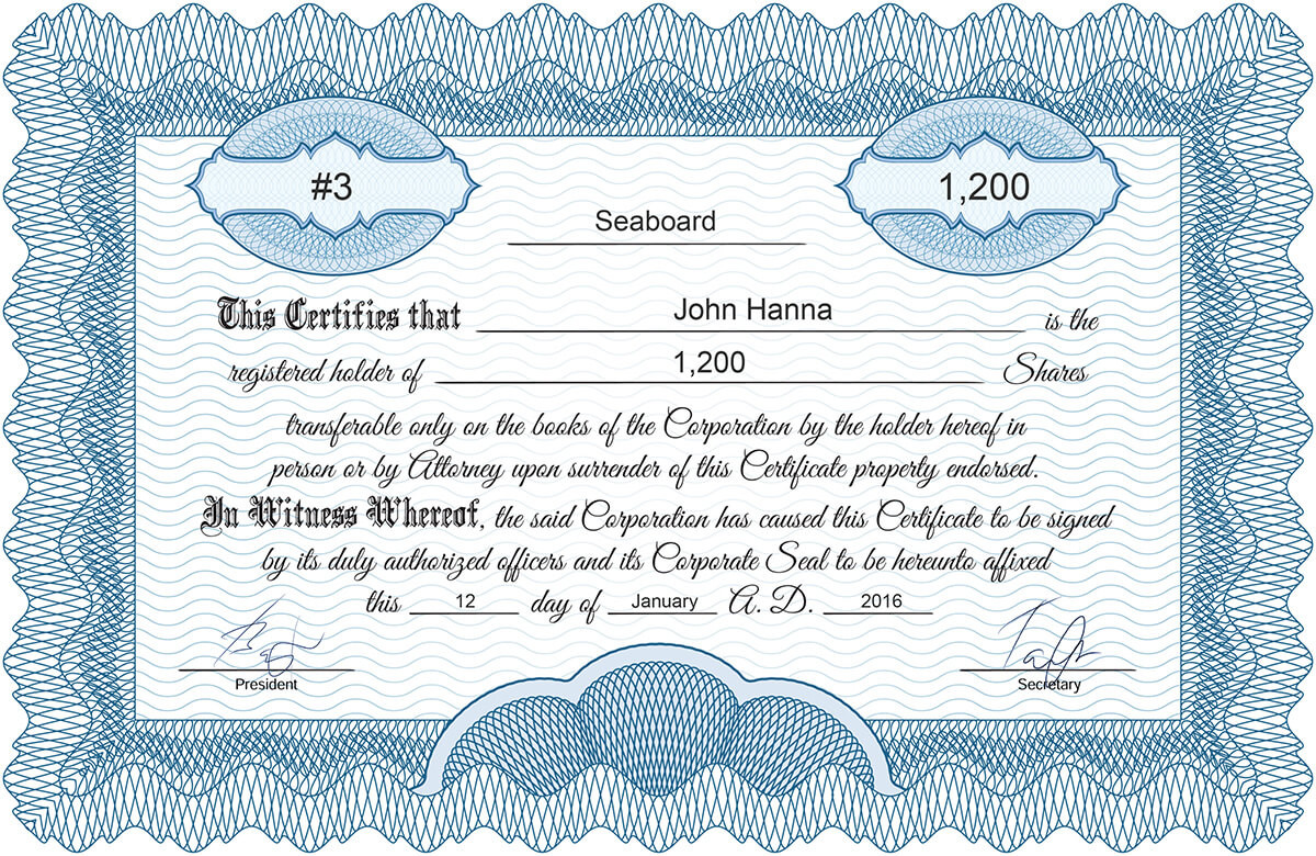 sample stock certificate template